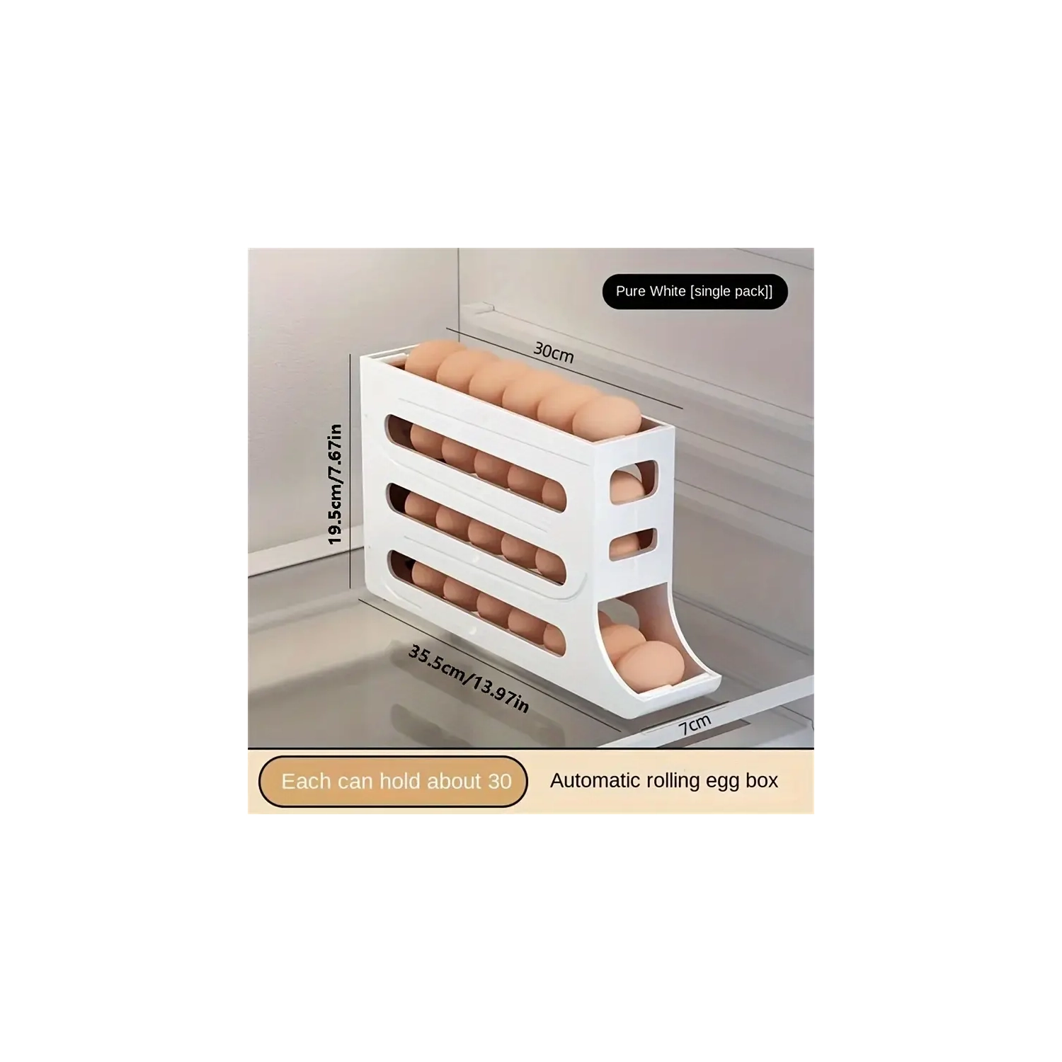 Refrigerator Egg Storage Box, Automatic Rolling Egg Rack, Large Capacity ABS Egg Holder for Fridge