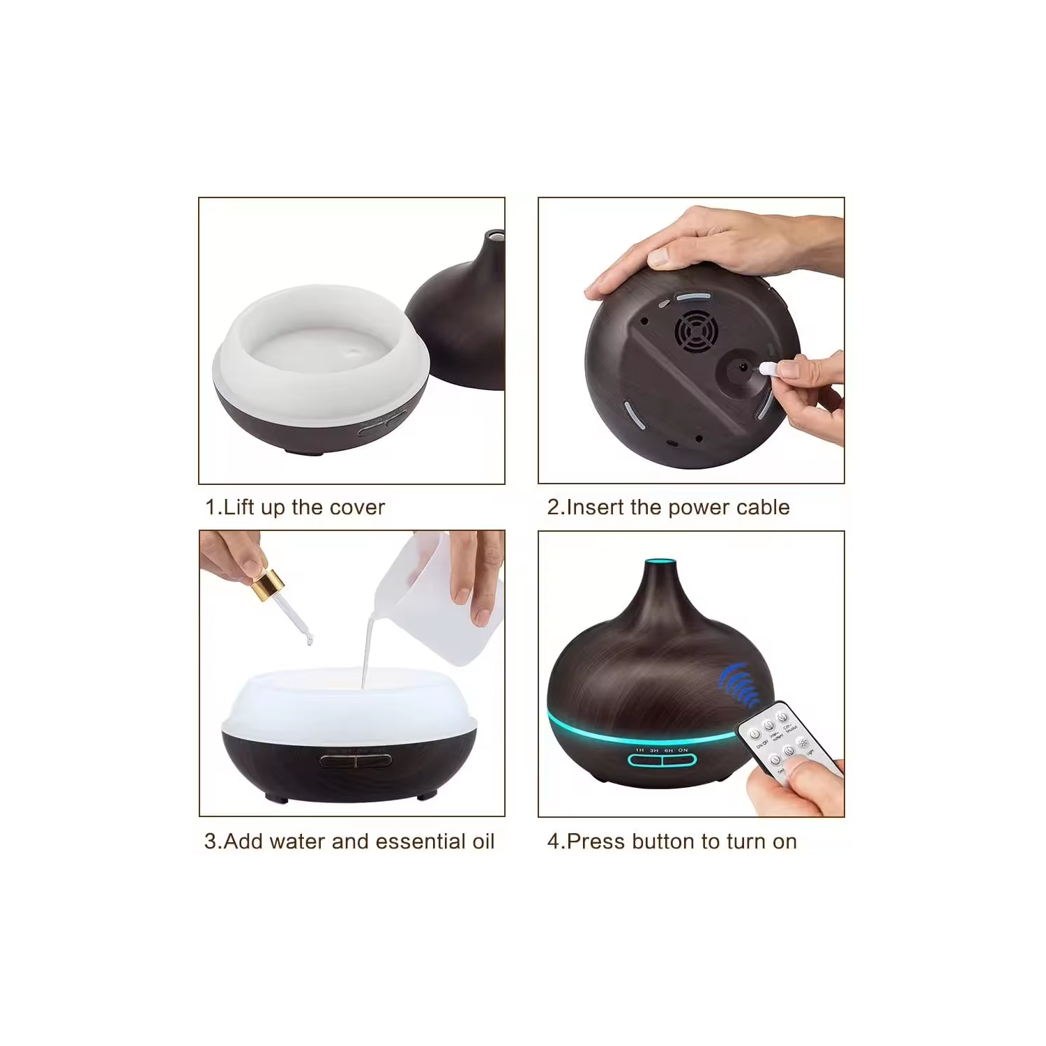 AROMAMIST 360 Ultrasonic Aroma Diffuser Humidifier - Wood Grain Dark