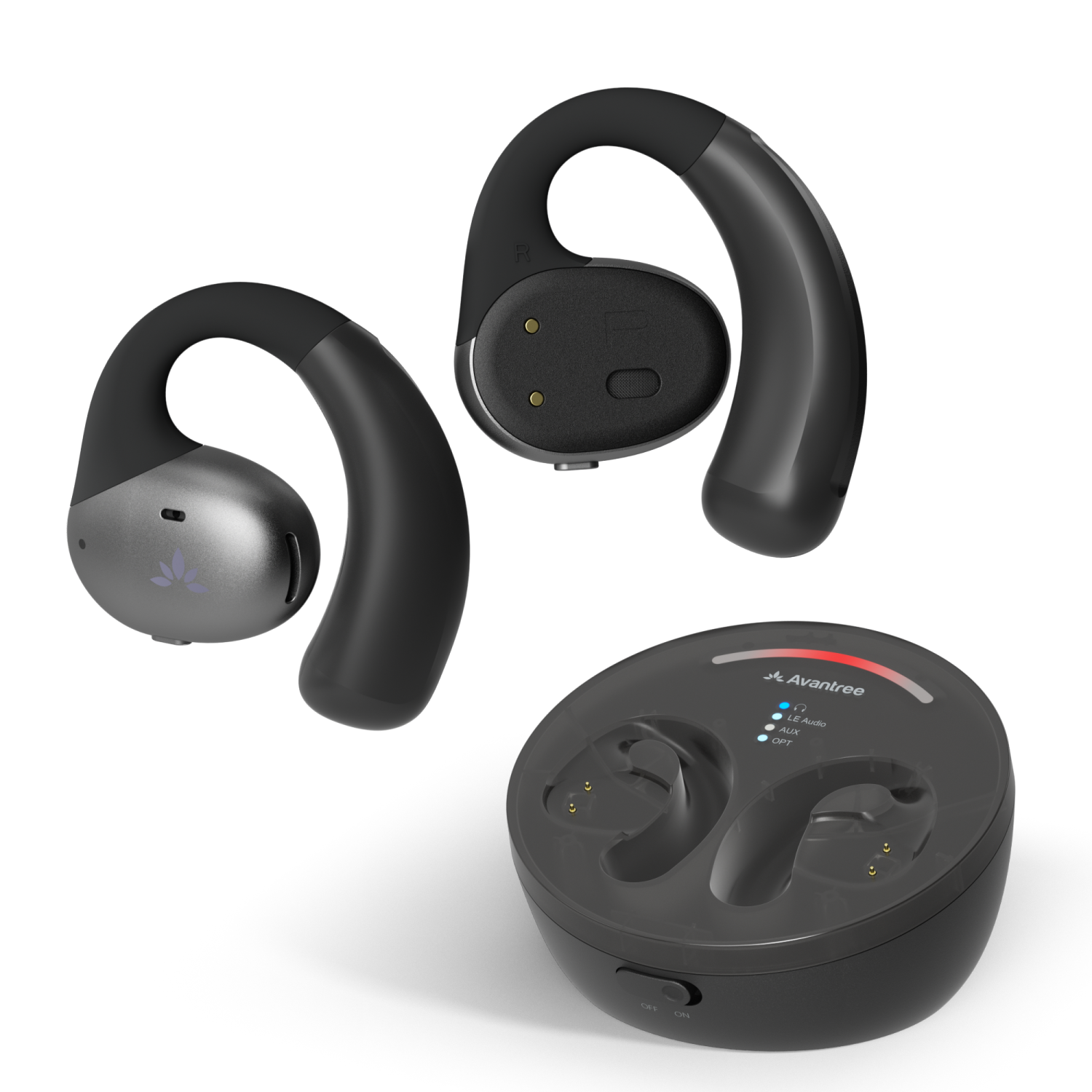 Avantree Medley Pebble - Open-Ear Wireless Earbuds for TV Watching with Bluetooth Transmitter & Headphones Charging Dock, Low Latency True Wireless