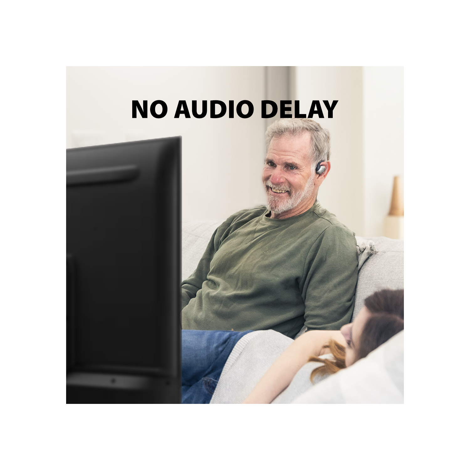 Avantree Medley Pebble - Open-Ear Wireless Earbuds for TV Watching with Bluetooth Transmitter & Headphones Charging Dock, Low Latency True Wireless