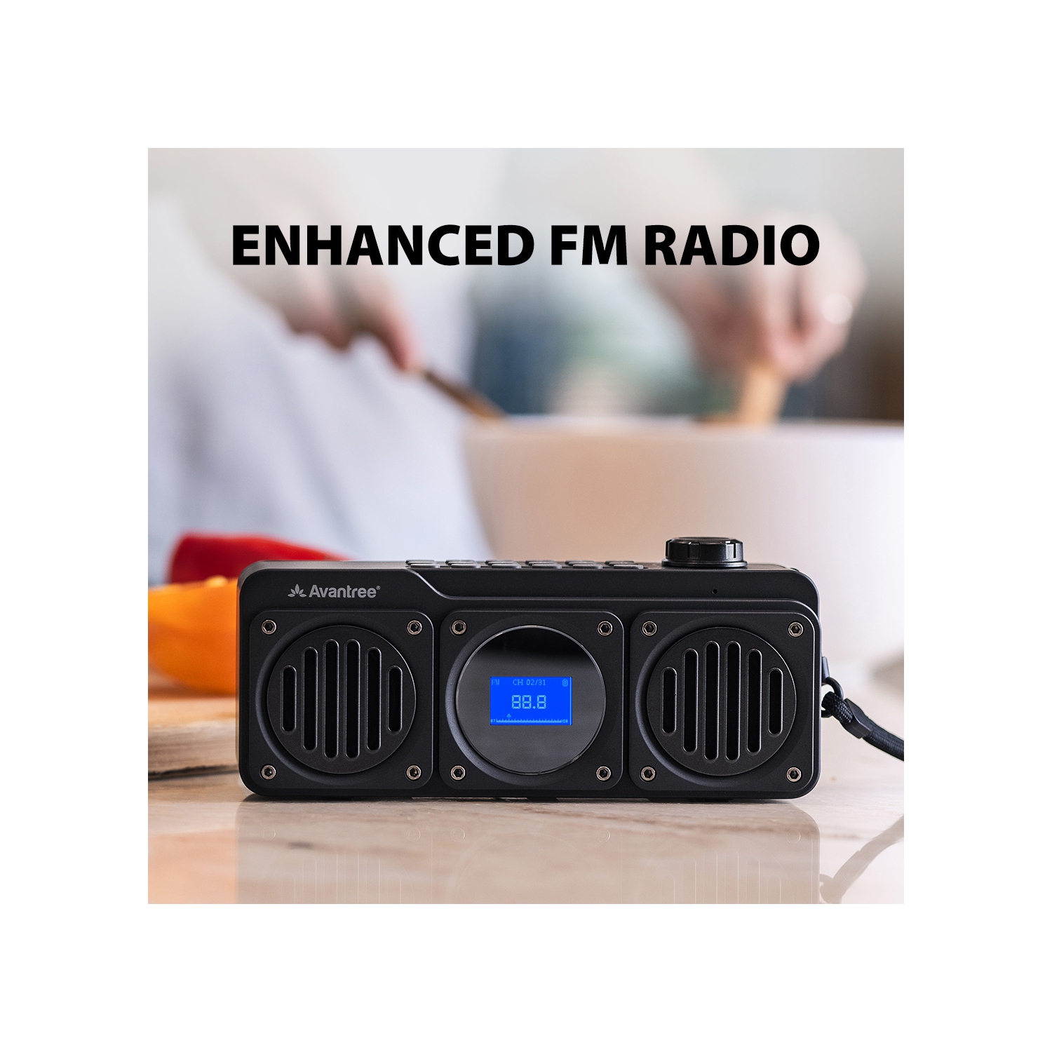 Avantree – radio FM portative avec haut-parleur Bluetooth, deux haut-parleurs, son stéréo à volume élevé, fente pour carte microSD et entrée audio