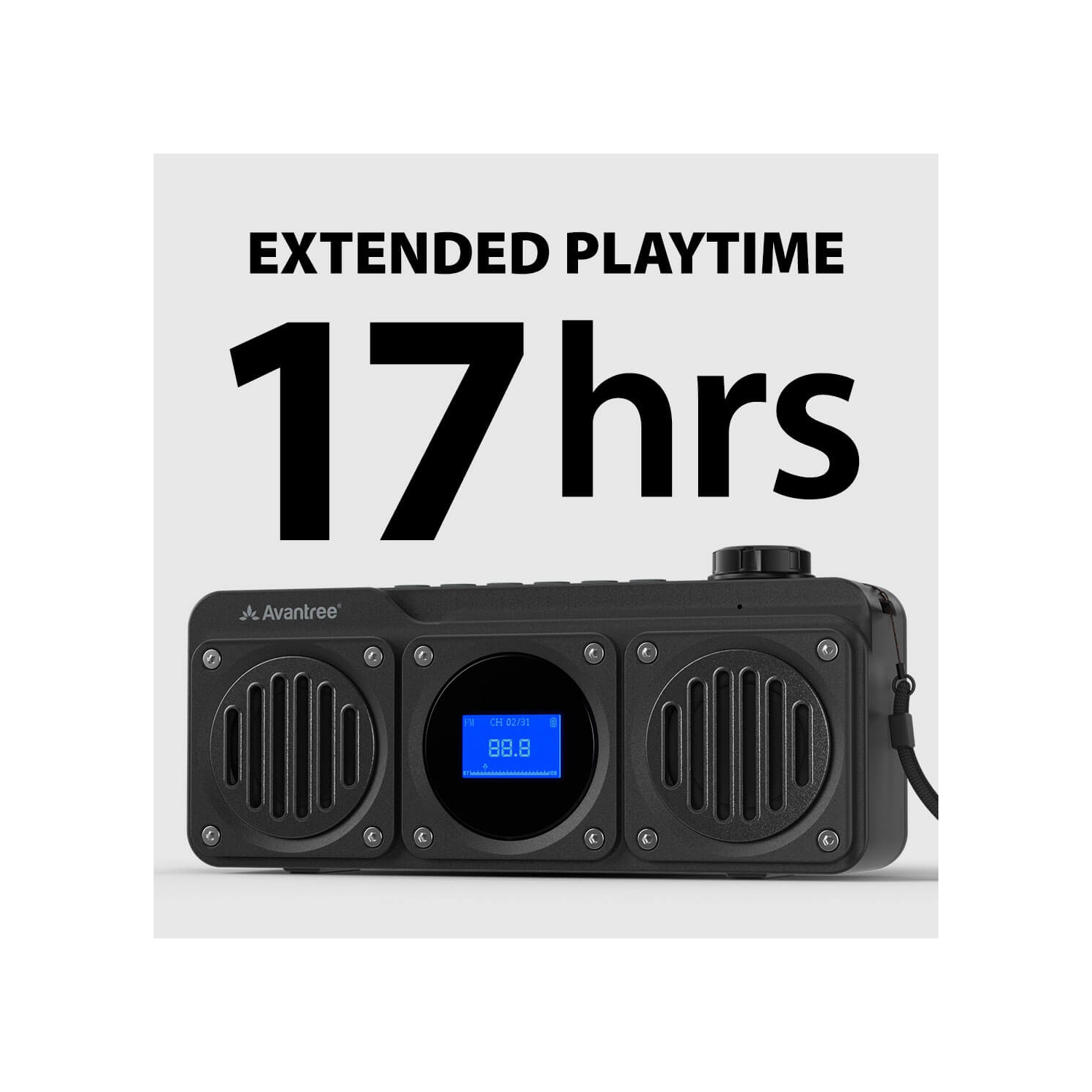 Avantree – radio FM portative avec haut-parleur Bluetooth, deux haut-parleurs, son stéréo à volume élevé, fente pour carte microSD et entrée audio