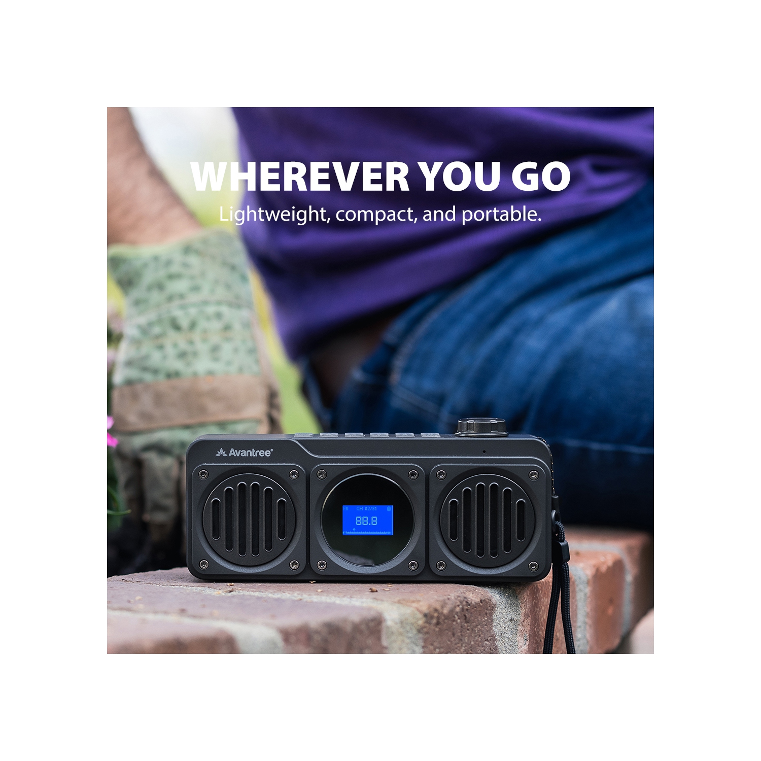 Avantree – radio FM portative avec haut-parleur Bluetooth, deux haut-parleurs, son stéréo à volume élevé, fente pour carte microSD et entrée audio