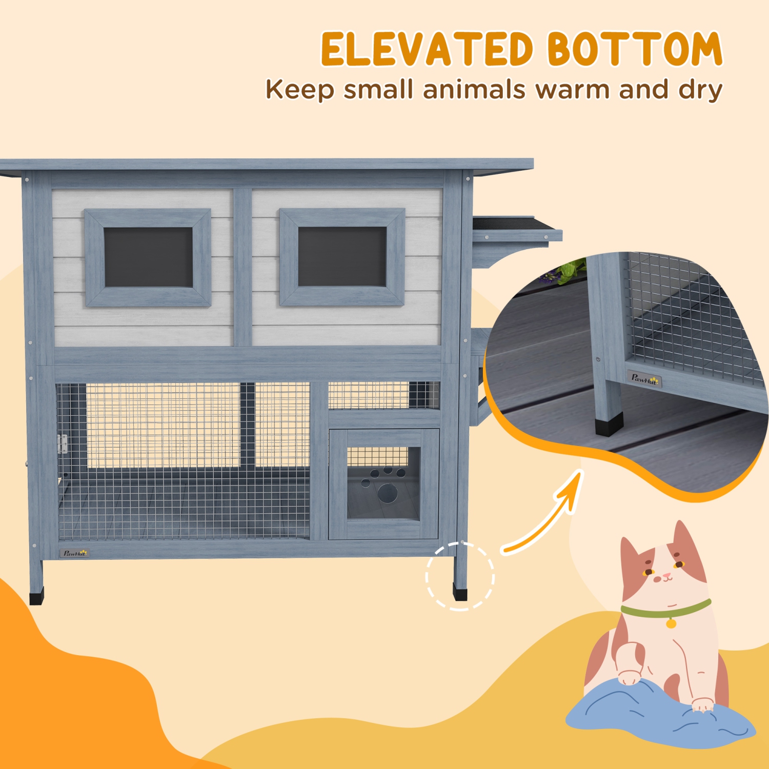 PawHut Outdoor Cat House, 2 Tier Wooden Feral Cat Shelter with Escape Door, Weatherproof Roof, Jump platform, Observer Windows, for 1-2 Cats, Outside