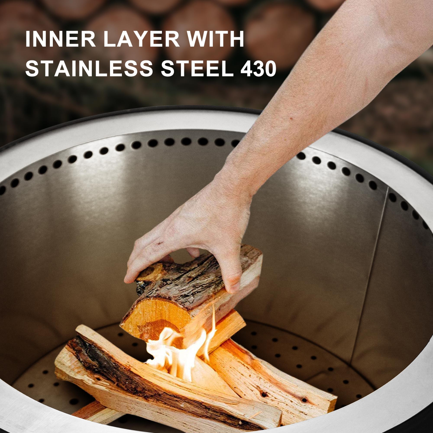 London Sunshine Portable Smokeless Fire Pit - Large Stainless Steel Wood Burning Fireplace with BBQ Grill Attachments - 19.5” Diameter