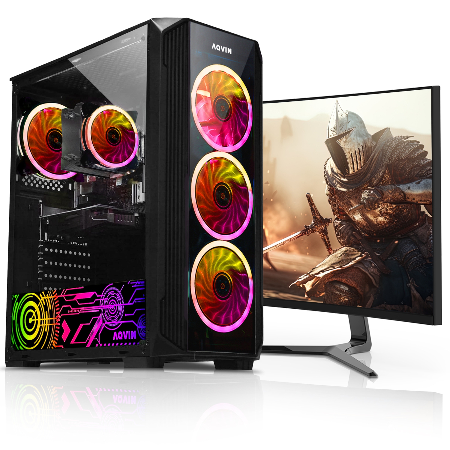 Refurbished (Excellent) - AQVIN ZForce Tower Gaming PC Combo New 24-inch Curved Gaming Monitor Intel Core i7 AMD Graphics RX 580 8GB HDMI 32GB DDR4 RAM 2TB SSD Windows 10 Pro