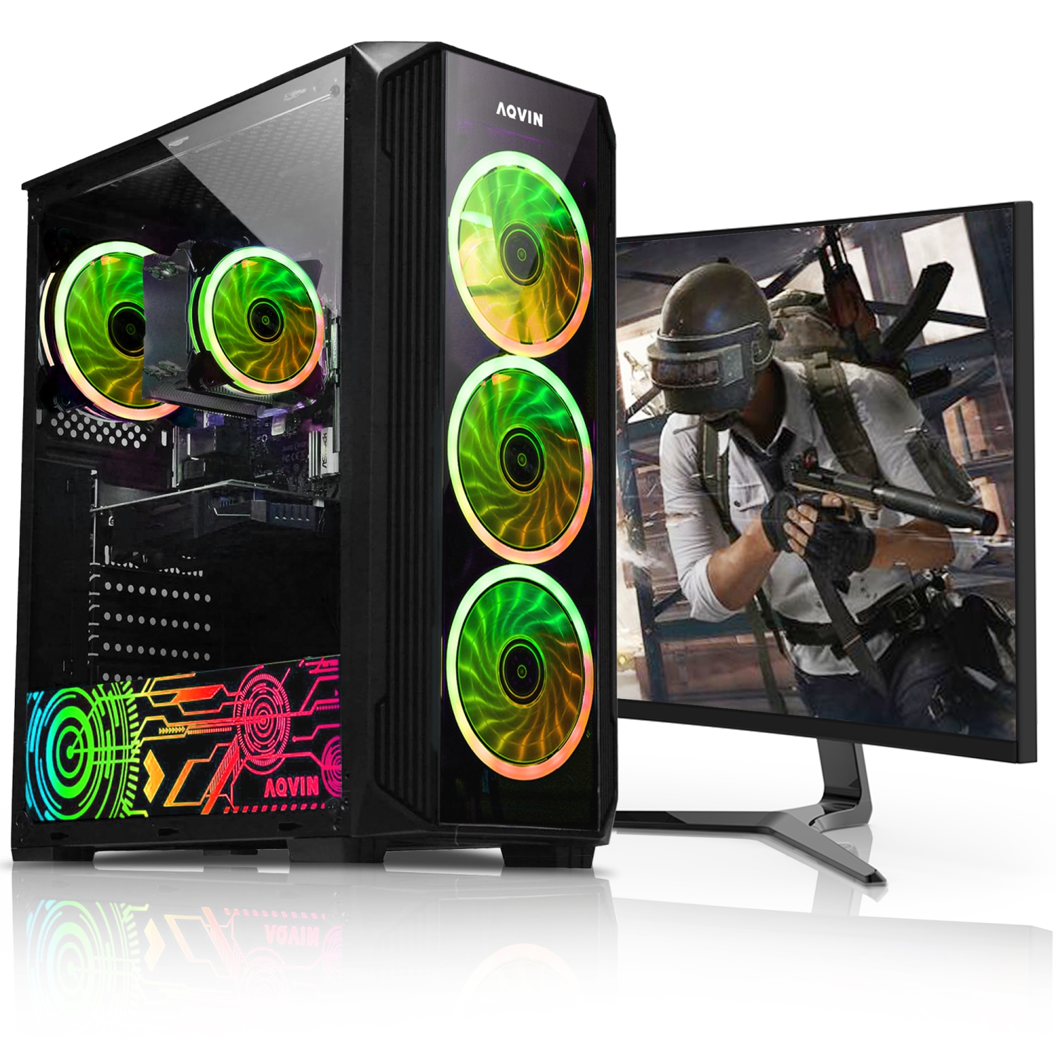 Refurbished (Excellent) - AQVIN ZForce Gaming PC Combo - New 24-inch Curved Gaming Monitor (Intel Core i7 CPU/ AMD Radeon RX 580 8GB HDMI/ 32GB DDR4 RAM/ 1TB SSD/ Windows 10 Pro)