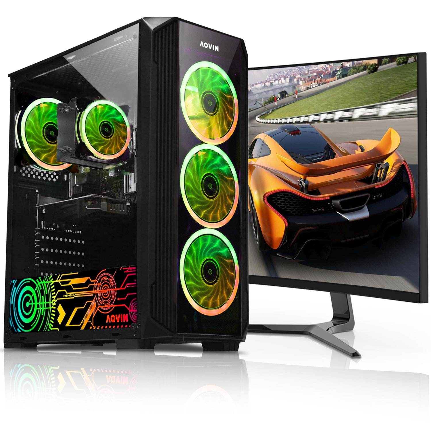 Refurbished (Excellent) - Pre-Built Gaming PC Combo AQVIN ZForce - New 27inch Curved Gaming Monitor/ Intel Core i7/ 32GB RAM/ 1TB SSD/ Windows 10 Pro/ AMD Graphics RX 580 8GB GDDR5