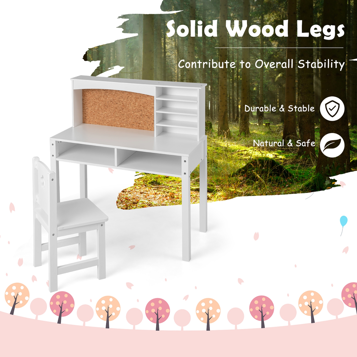 Poste de travail d'étude avec étagère et babillard pour enfants de Costway