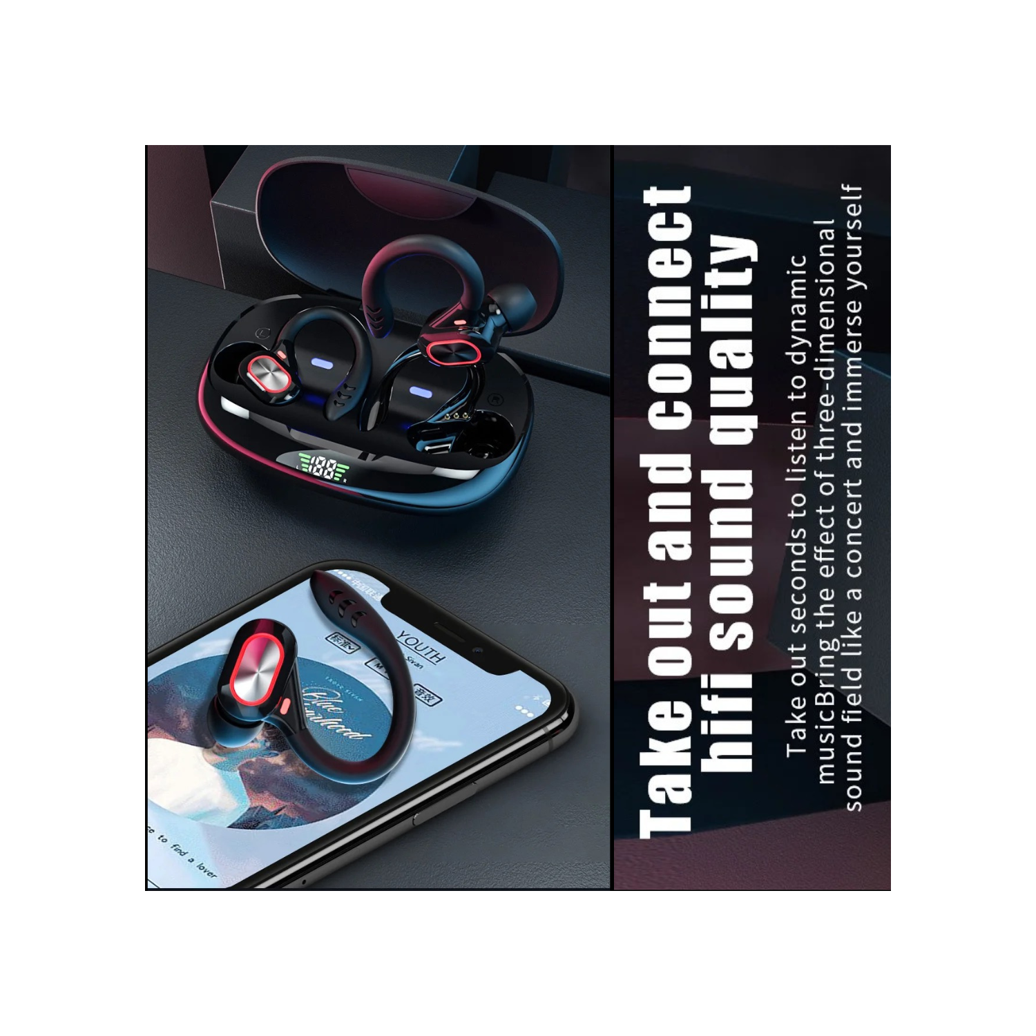 Écouteurs boutons sans fil S730 TUTT Écouteurs boutons Bluetooth V5.0 à micro intégré Écouteurs boutons stéréo sans fil avec étui de chargement