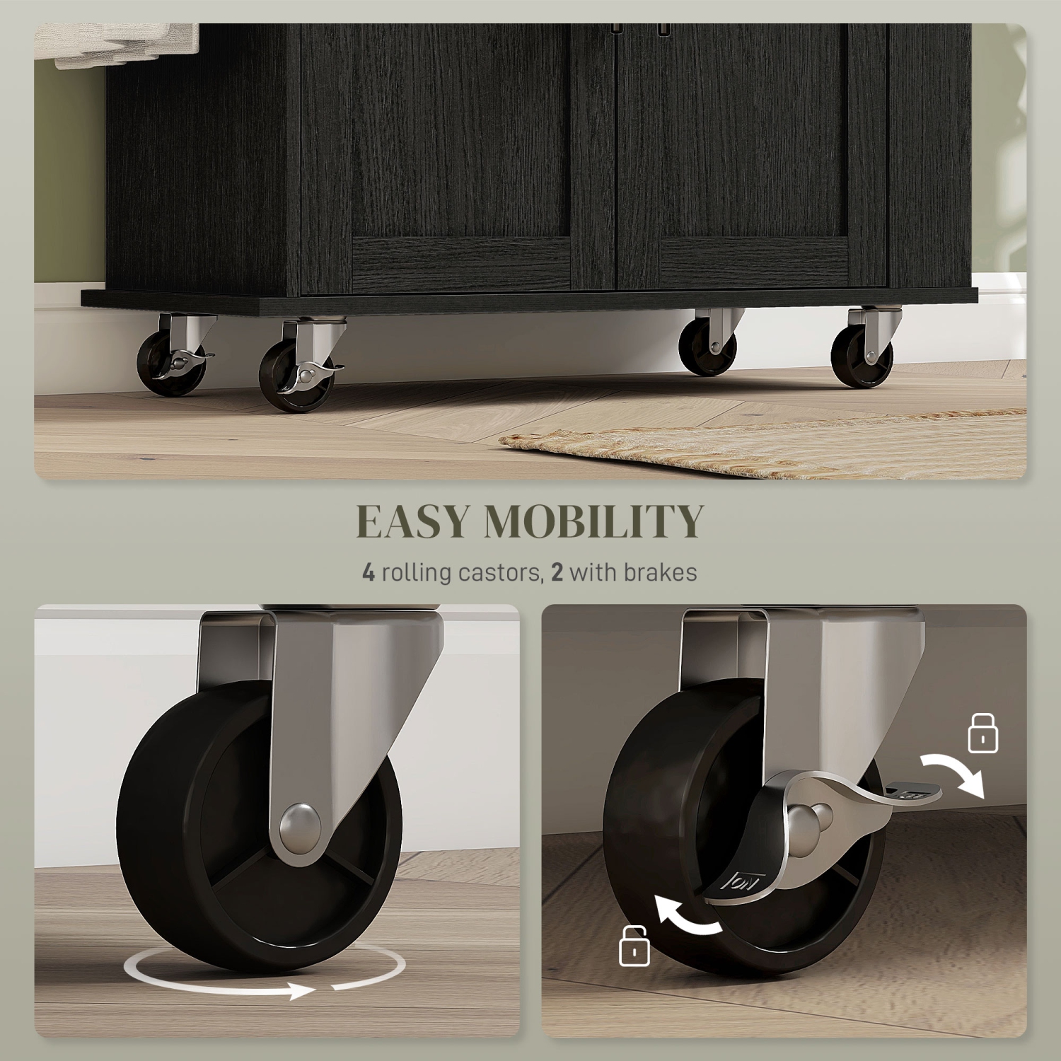 HOMCOM Kitchen Island on Wheels with Power Outlet, Rolling Kitchen Cart with Storage Drawer, Portable Microwave Stand with Cabinet, Towel Rack and