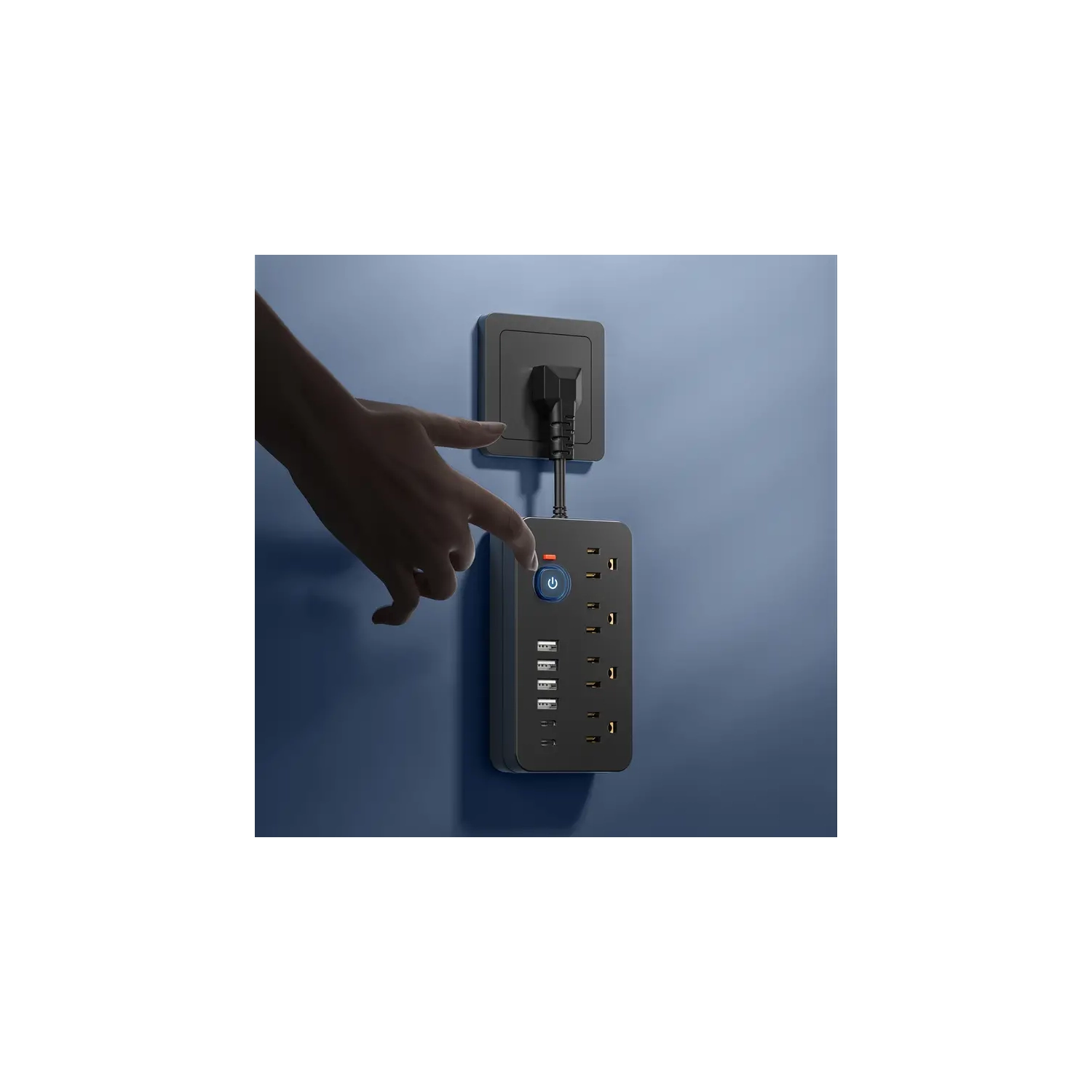 Barre d'alimentation multiprise 10-en-1 avec parasurtenseur, 4 prises c.a., 4 ports USB, 2 ports de type C, portative pour le bureau, maison, voyage,