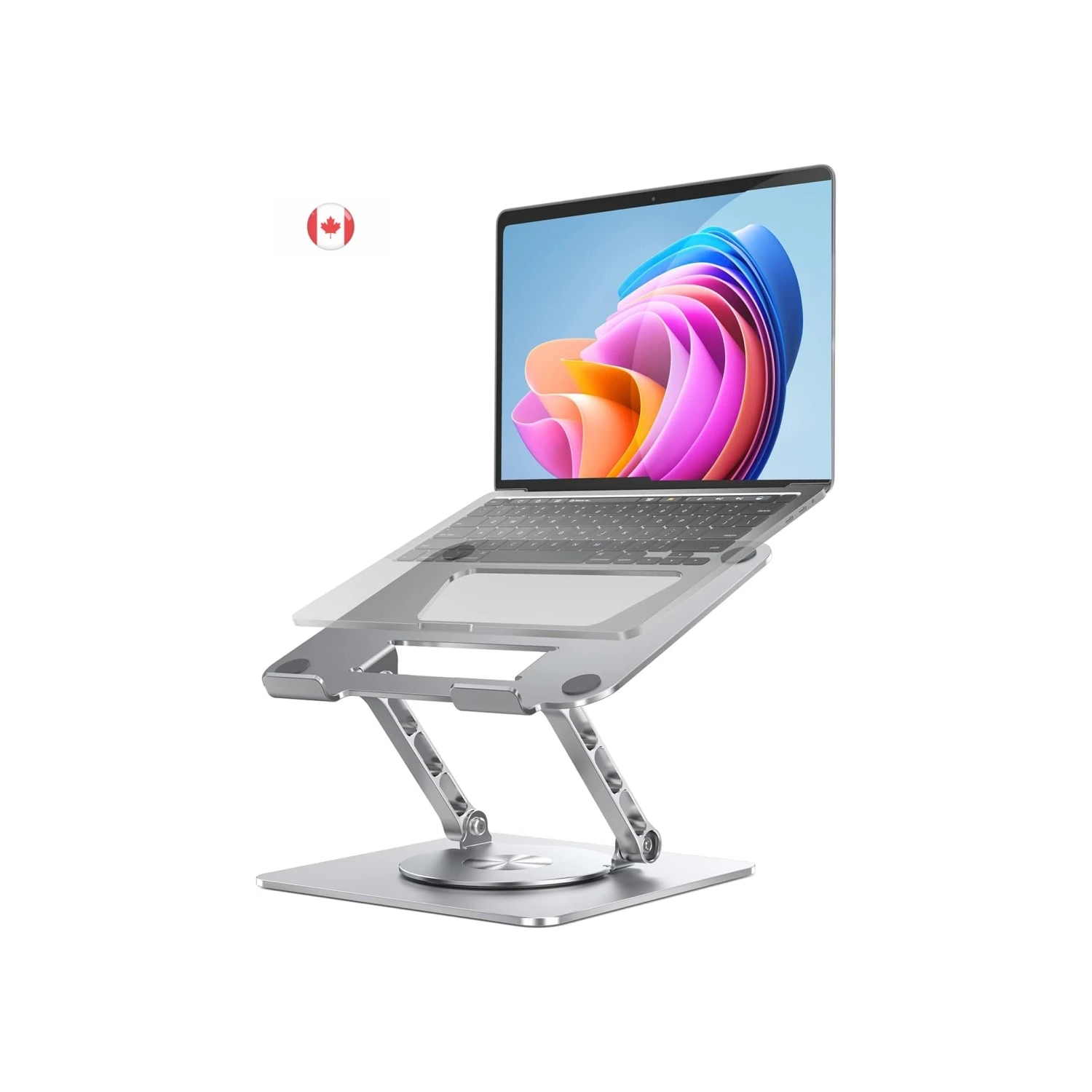 Support rotatif à 360° pour portable, hauteur réglable, base solide en aluminium, convient aux portables et tablettes de 10 à 17 po, argenté