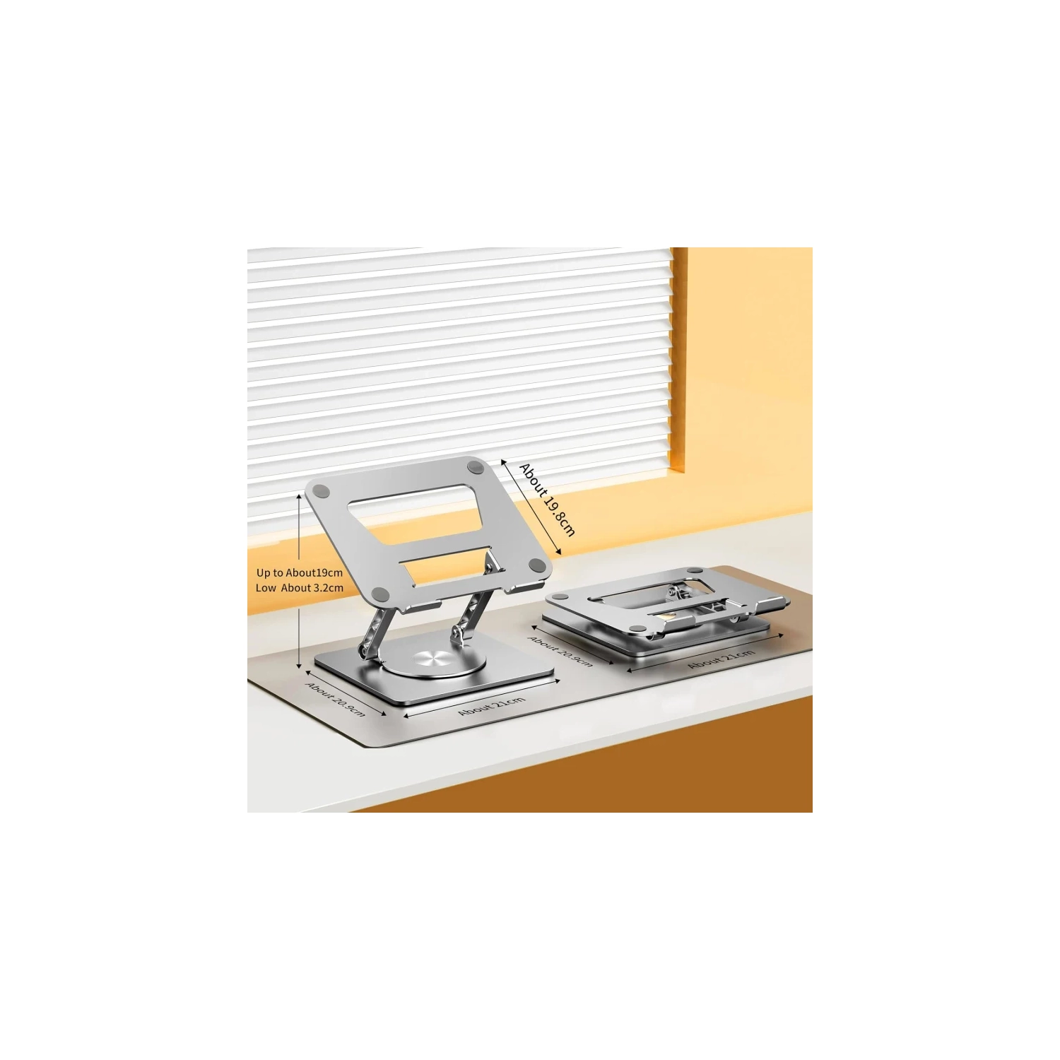 Support rotatif à 360° pour portable, hauteur réglable, base solide en aluminium, convient aux portables et tablettes de 10 à 17 po, argenté