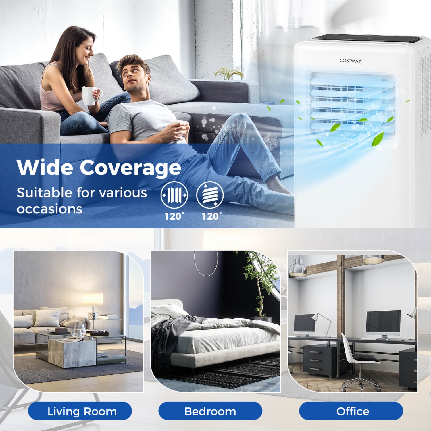 Costway 8000 BTU Portable Air Conditioner 3 in 1 Air Cooler with Fan & Dehumidifier 5000 BTU(8000BTU ASHRAE)