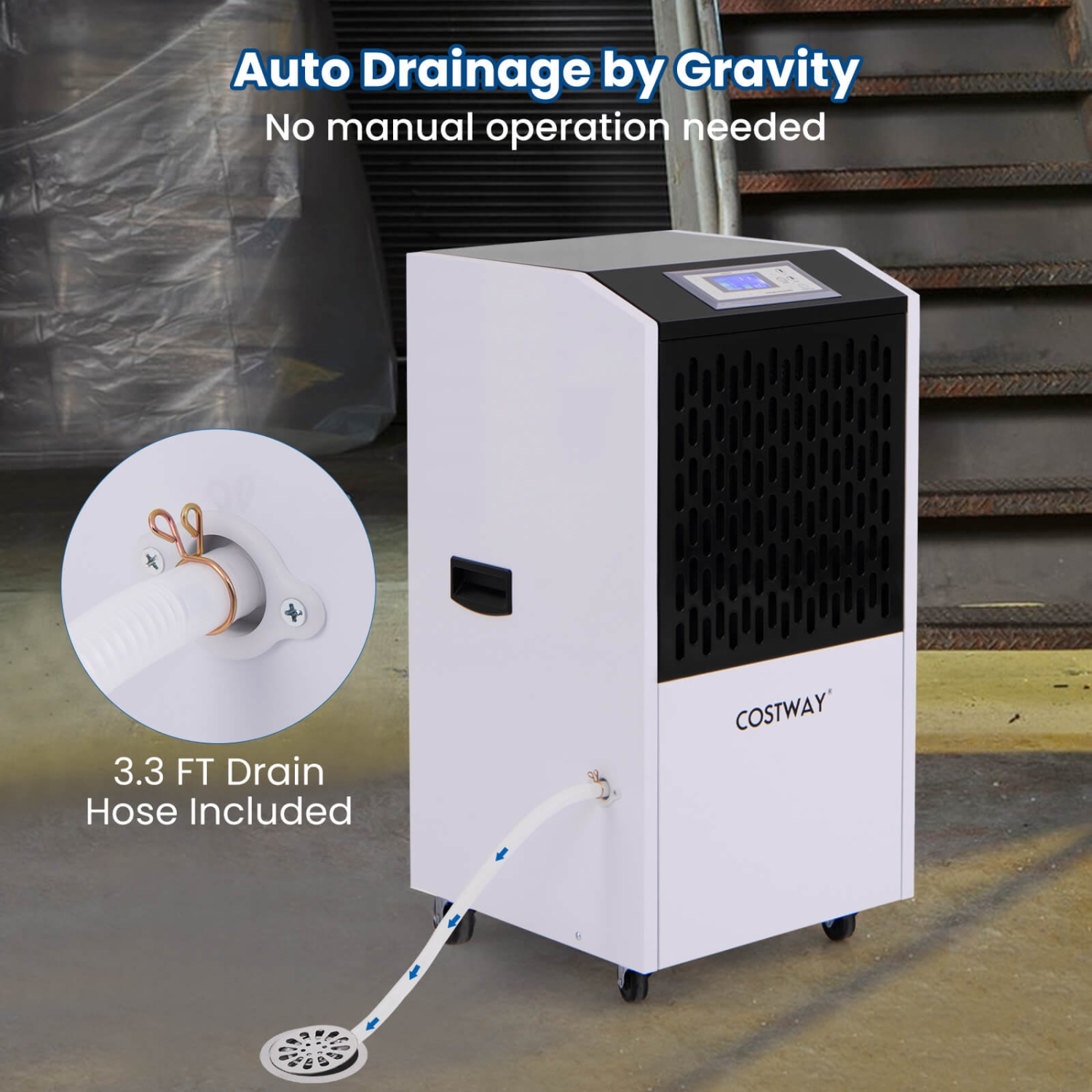 Costway 250 Pints Commercial Dehumidifier Industrial Heavy Duty Dehumidifierw/Drain Hose