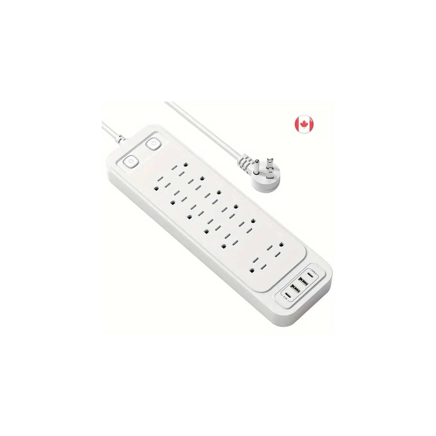 Barre d’alimentation parasurtenseur à 12 prises avec ports USB et USB-C, rallonge de 6ft m, fiche plate, 2100 joules, protection contre les