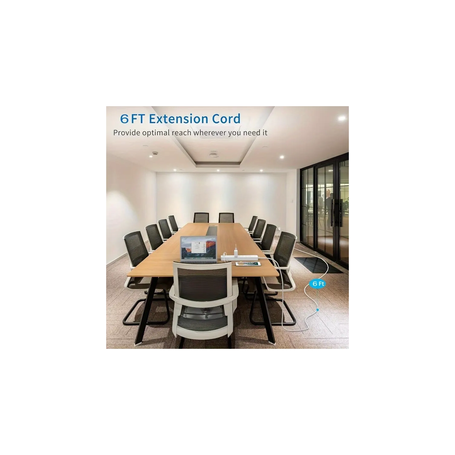 Barre d’alimentation parasurtenseur à 12 prises avec ports USB et USB-C, rallonge de 6ft m, fiche plate, 2100 joules, protection contre les