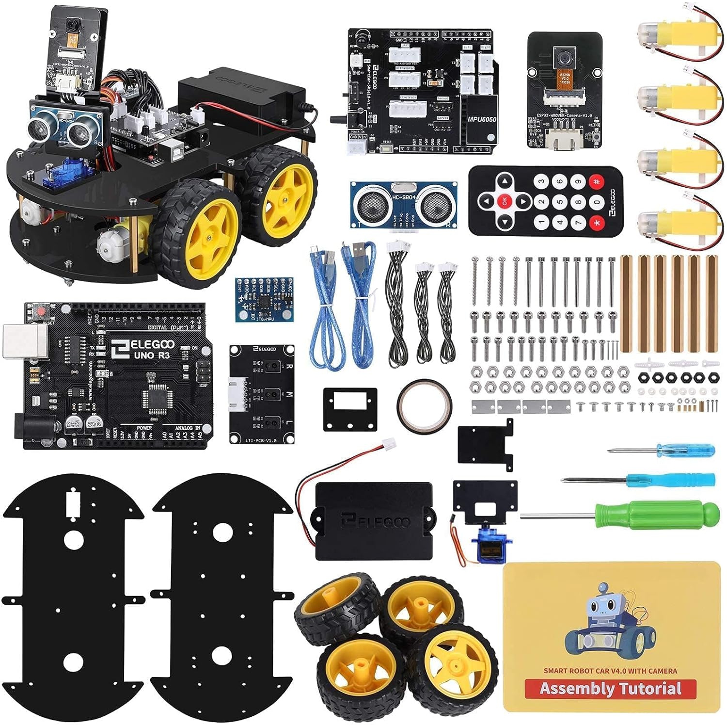 Smart Robot Car Kit V4 with UNO R3, Line Tracking Module, Ultrasonic Sensor, IR Remote Control, and more. Intelligent and Educational Arduino Robotic Kit for Learners