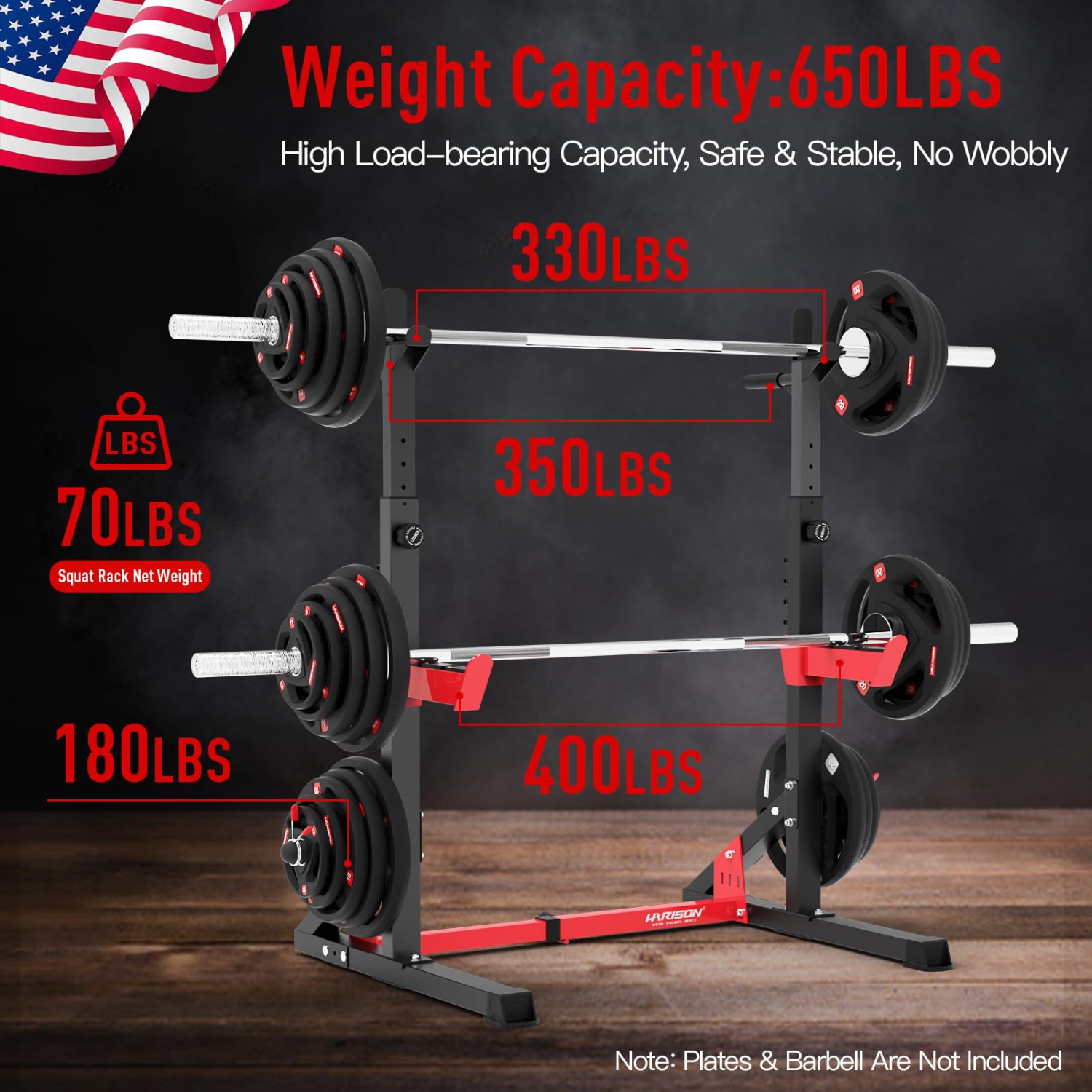 HARISON Multifunction Power Cage Adjustable Squat Rack, Heavy Duty Pull Up Bar Station for Home Gym