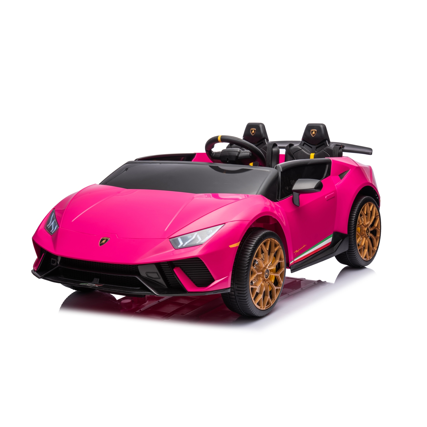 24V Lamborghini Huracan for 3-8yrs: LED, Bluetooth, FM, Leather, Remote, Fun Ride-On.