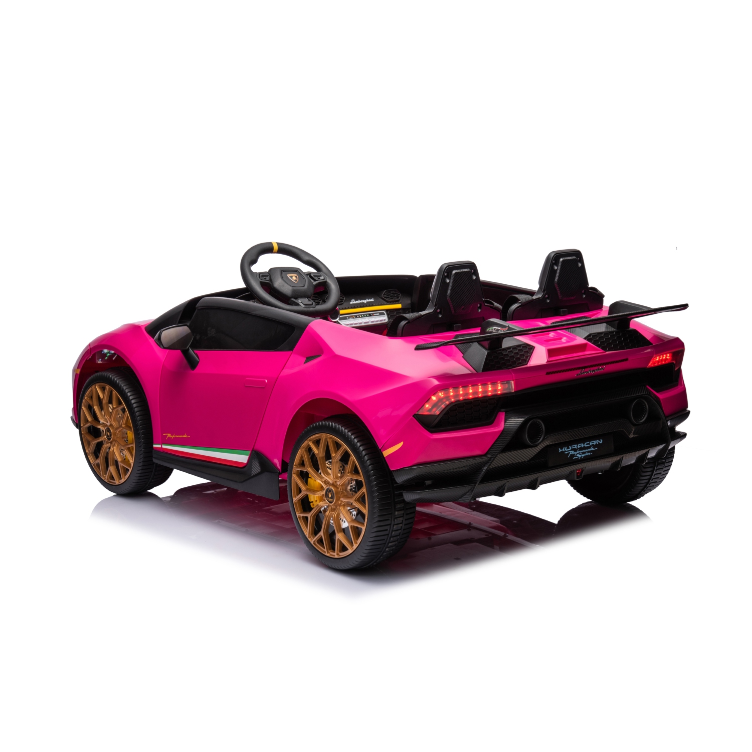 24V Lamborghini Huracan for 3-8yrs: LED, Bluetooth, FM, Leather, Remote, Fun Ride-On.