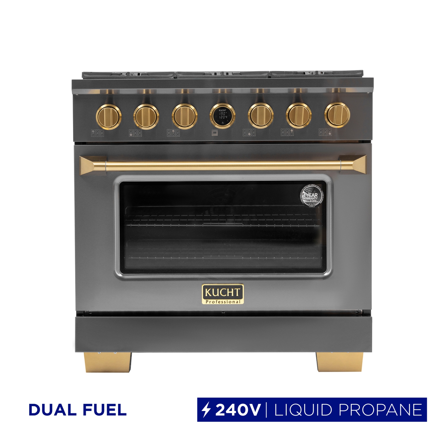 KUCHT Professional 36&nbsp;po 5,2 pi3 avec Cuisinière biénergie à 6 brûleurs pour gaz propane dans Gemstone avec thermostat Kucht Horus
