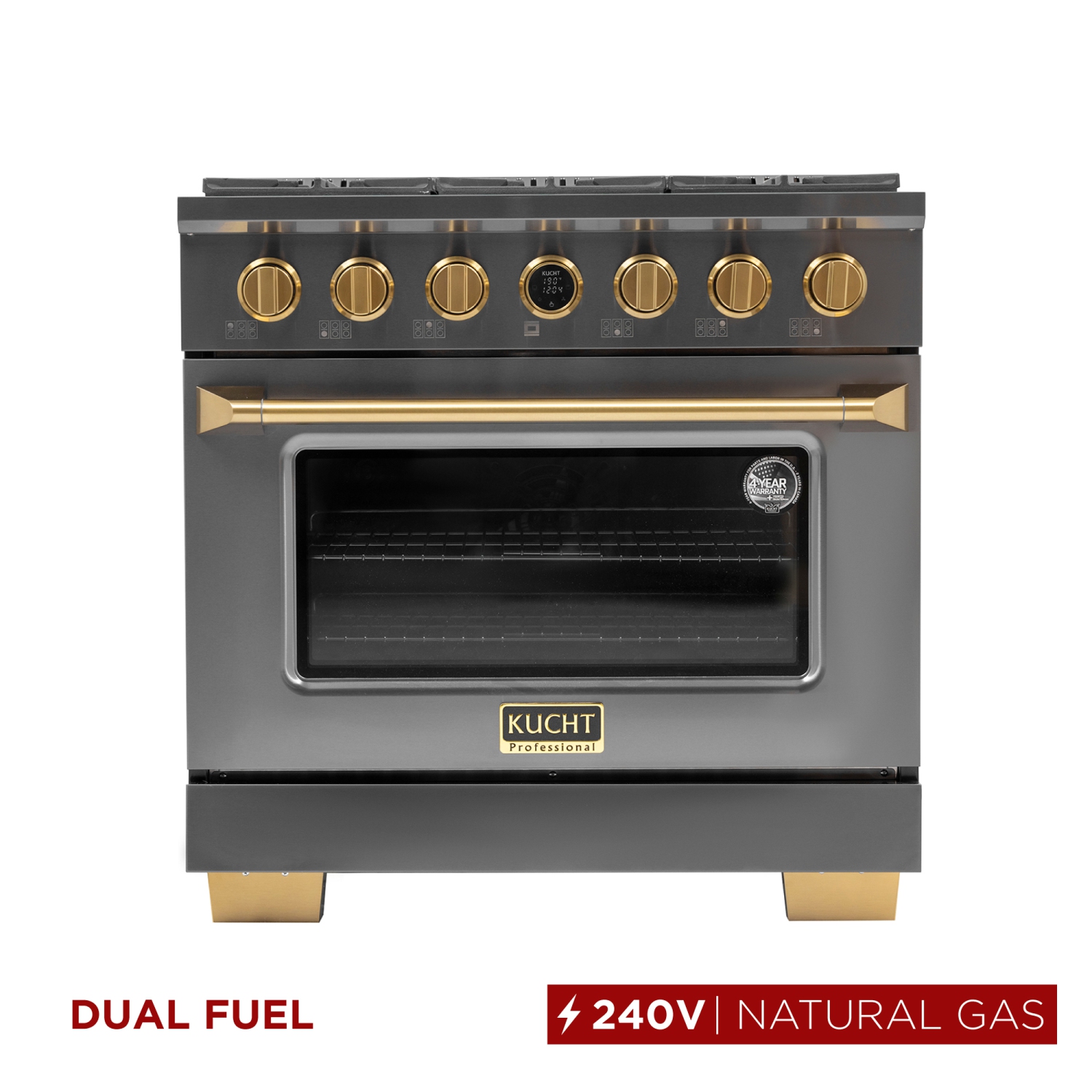 KUCHT Professional 36-inch 5.2 cu. ft. 6 Burners Dual Fuel Range for Natural Gas in Gemstone with Kucht Horus Thermostat