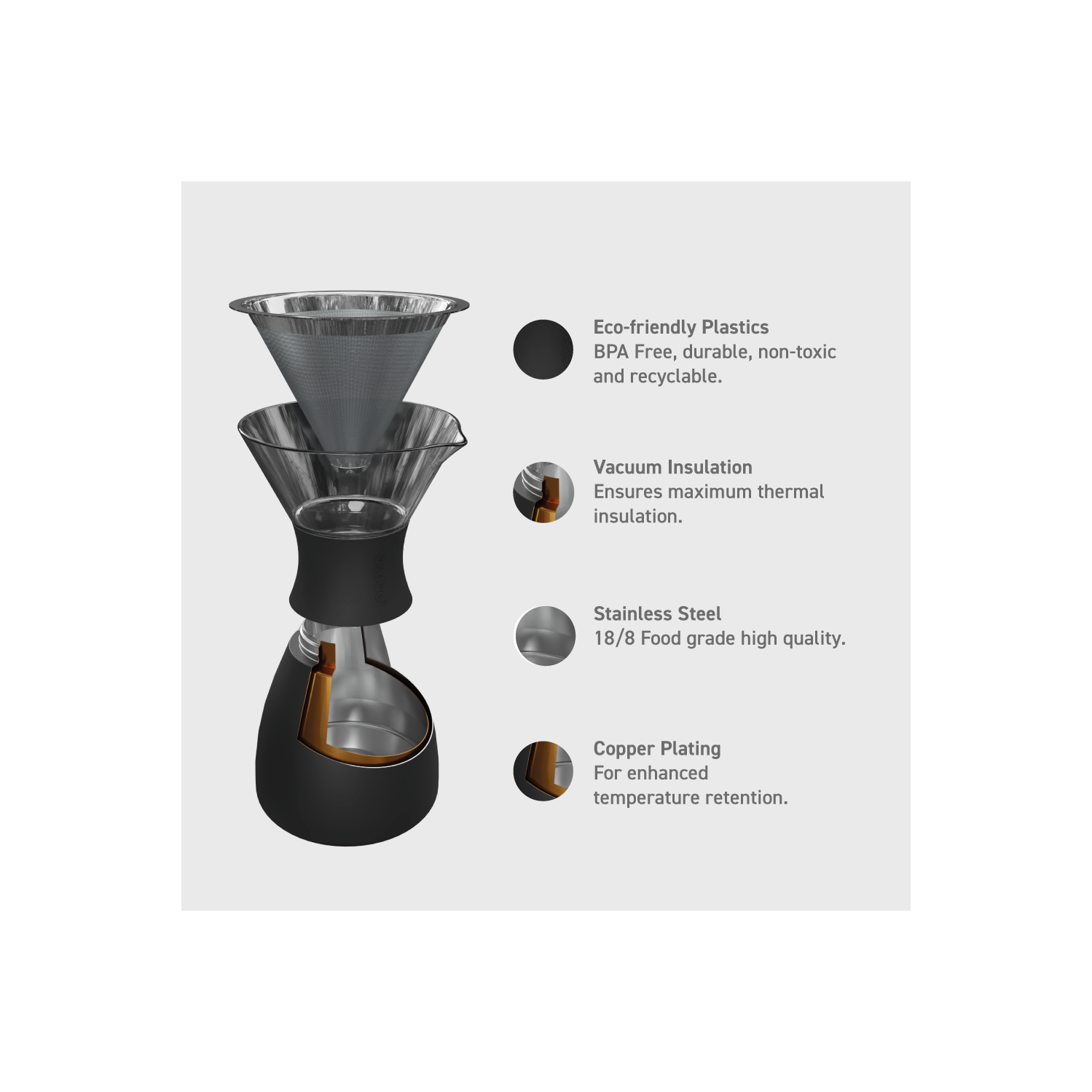 Asobu Insulated Pour Over Coffee Maker Double-Wall Vacuum, Stainless-Steel Filter and Take on the Go Carafe