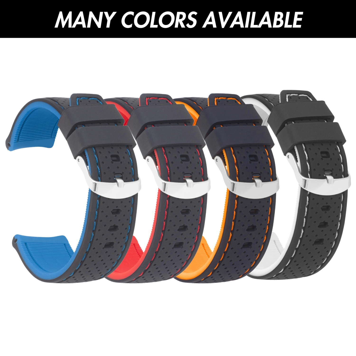 Bandini 20mm Silicone Rally Strap Band for Samsung Galaxy Watch6 5 4, Active, Also Fits Garmin Vivoactive 5, Vivomove 3, 1, Venu SQ - Black / Red