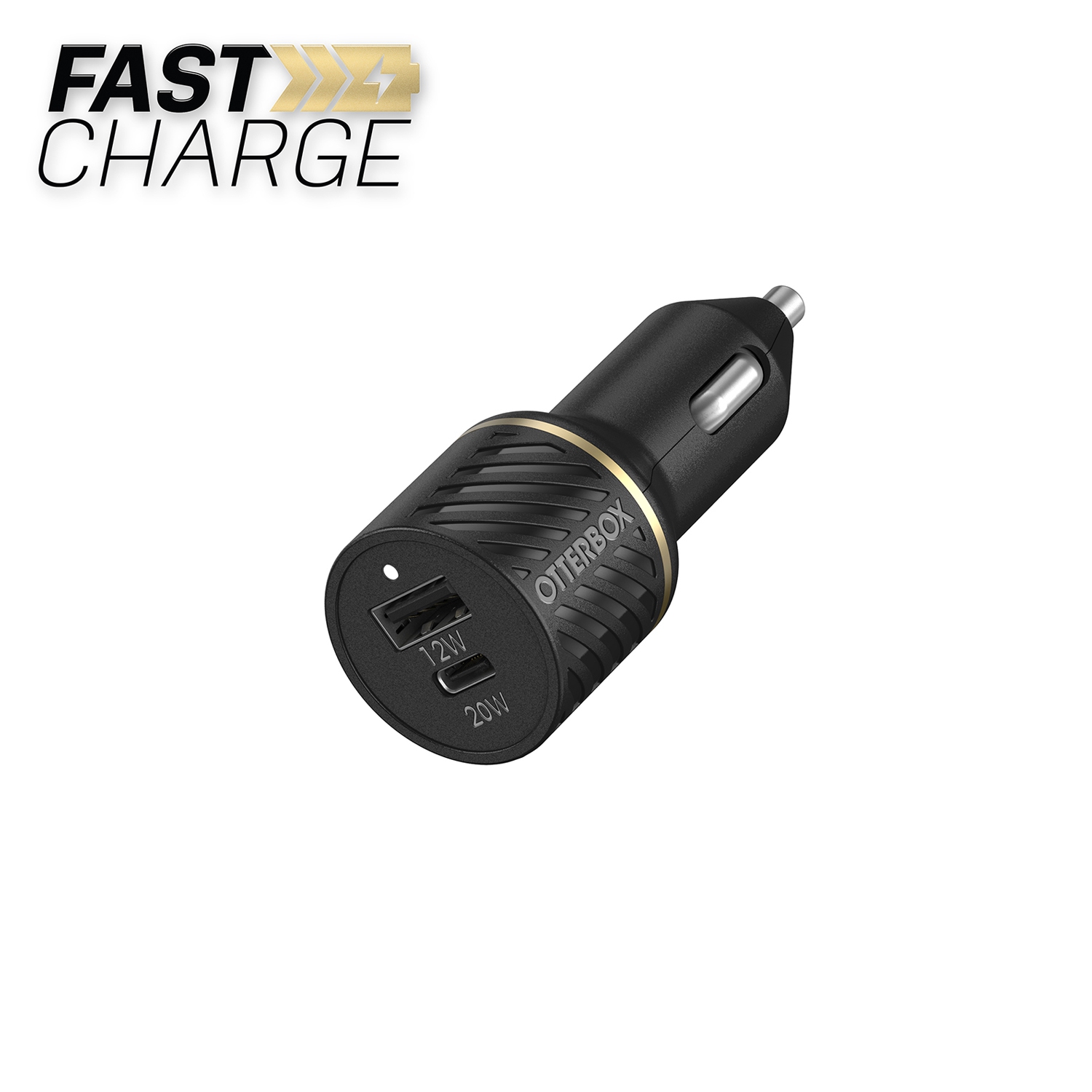 OtterBox Dual Fast Car Charger USB-C 20W PD and USB-A 12W | Black
