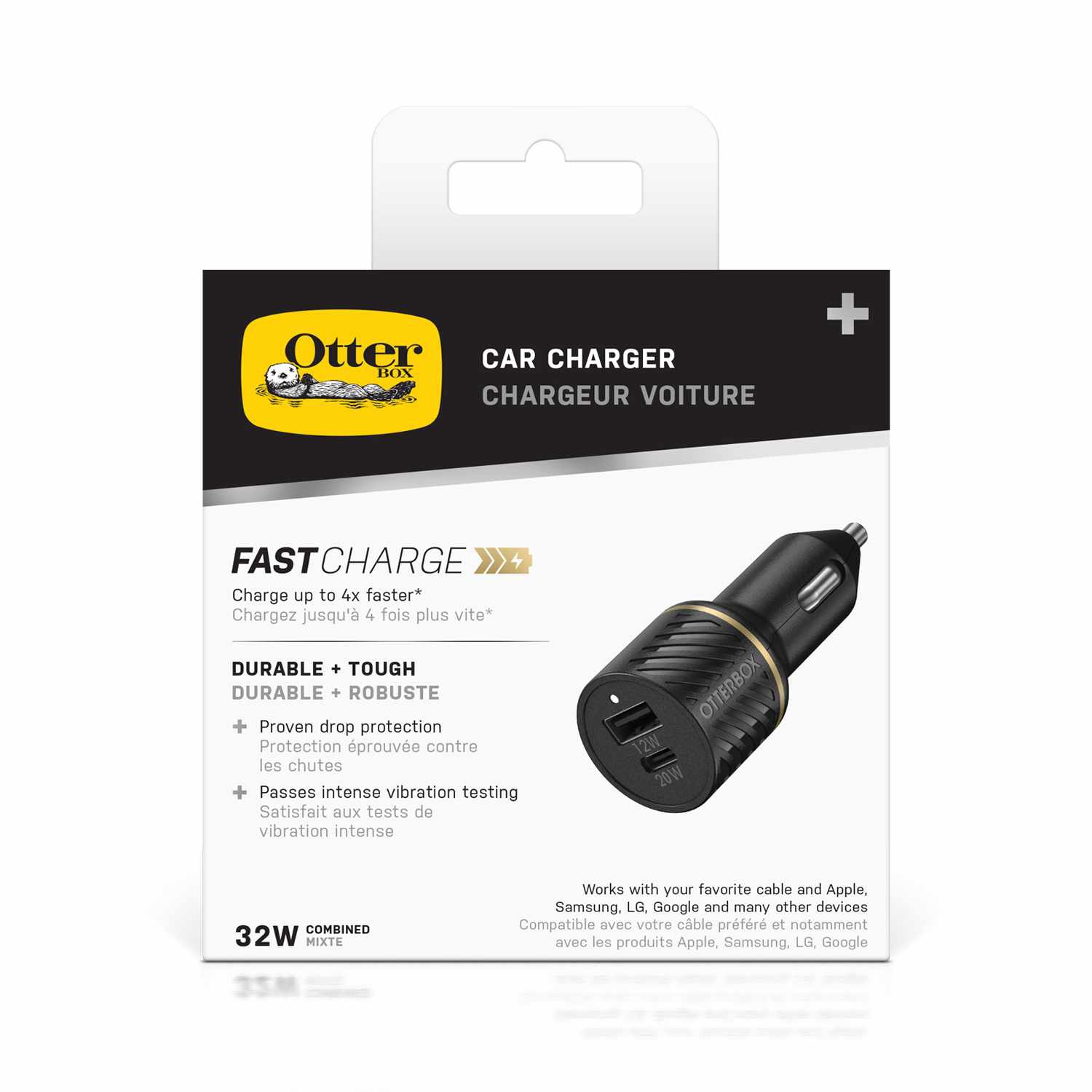 OtterBox Dual Fast Car Charger USB-C 20W PD and USB-A 12W | Black