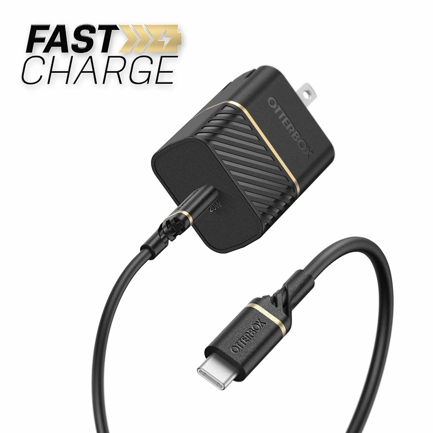 Chargeur mural PD à chargement rapide de qualité supérieure 20&nbsp;W avec USB-C 3.3&nbsp;pi | Noir