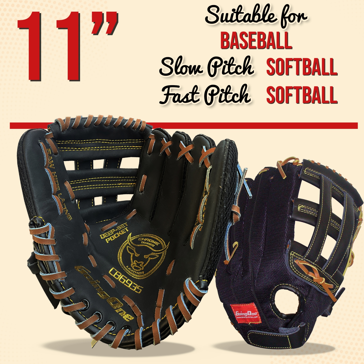Going One Baseball Softball Glove - Infield and Outfield Mitt for Adults, Youth and Kids, Left and Right Hand Throw
