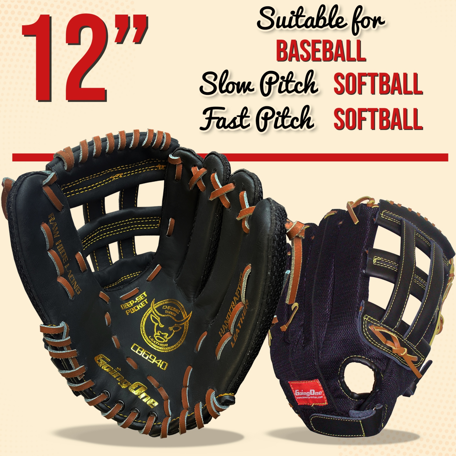Going One Baseball Softball Glove - Infield and Outfield Mitt for Adults, Youth and Kids, Left and Right Hand Throw