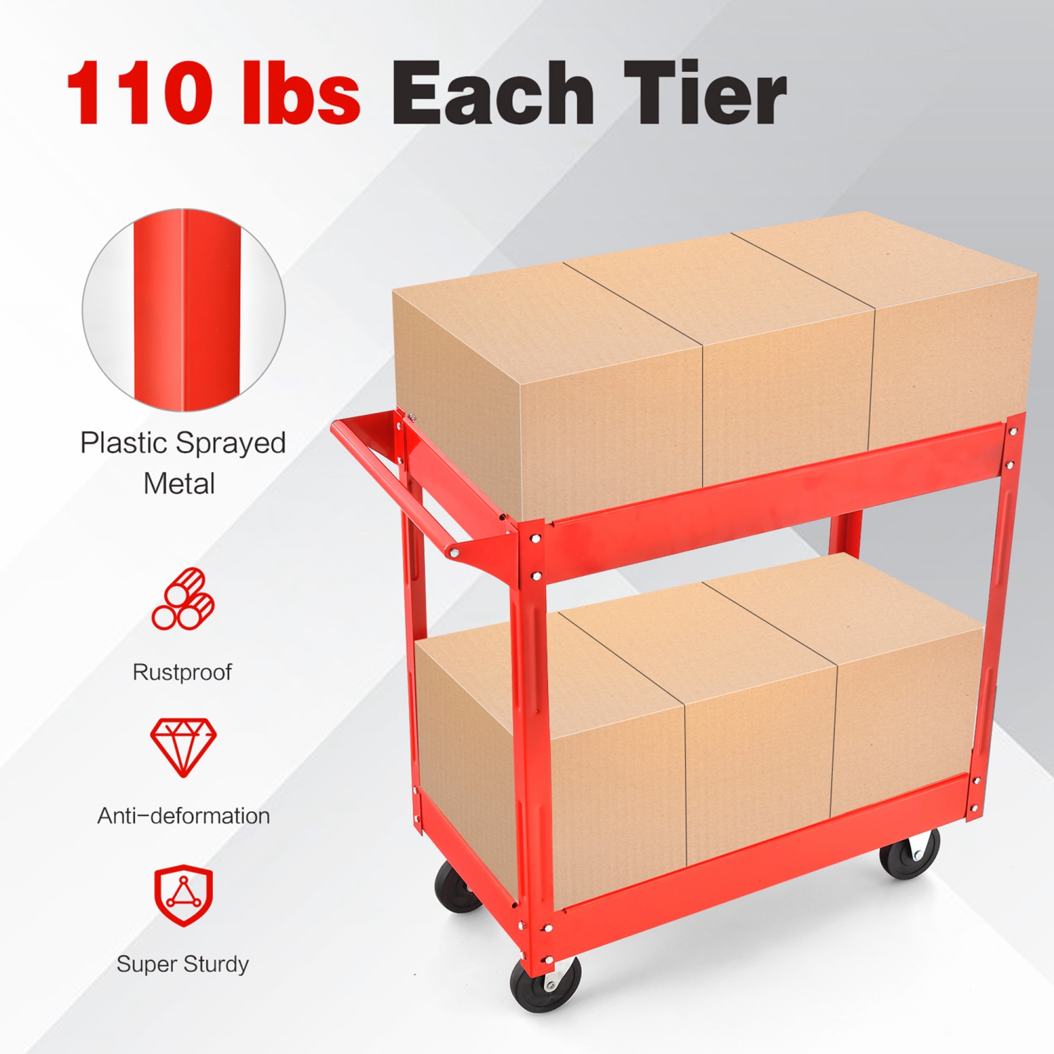 Costway 2-Tier Utility Cart Metal Service Cart Rolling Tool Storage Organizer with Handle