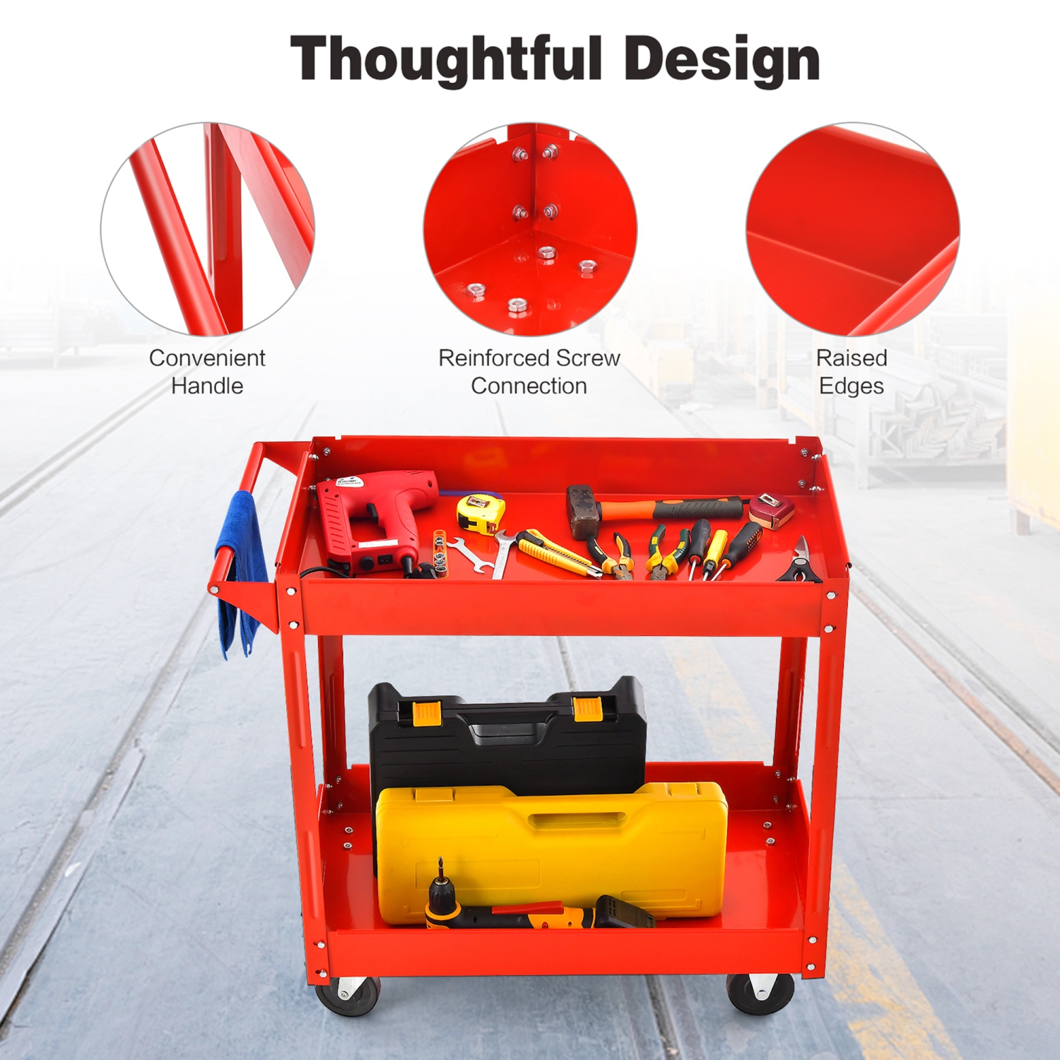 Costway 2-Tier Utility Cart Metal Service Cart Rolling Tool Storage Organizer with Handle