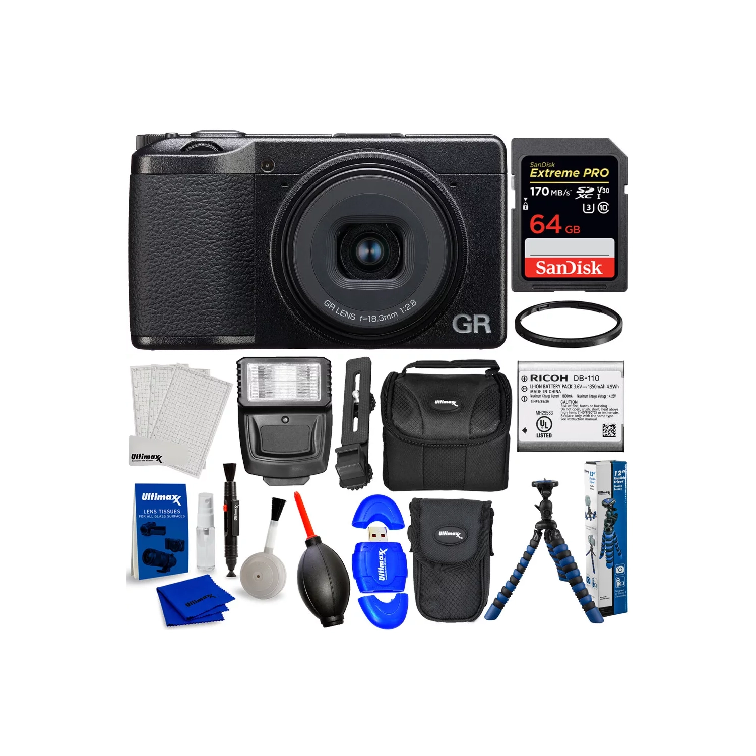 Ricoh GR III HDF Digital Camera 01272 - 10PC Accessory Bundle