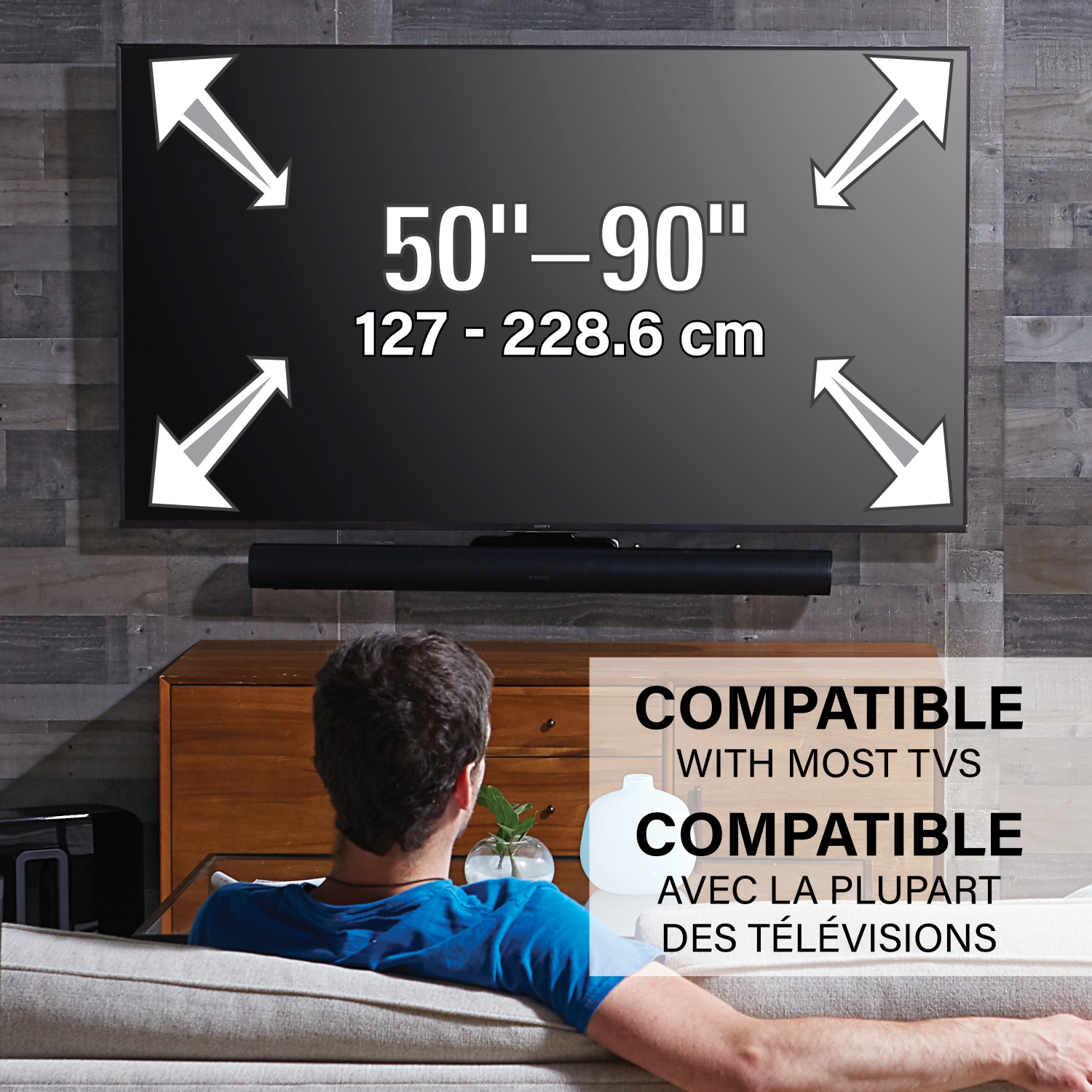 Support extensible pour barre de son de Sanus pour barre de son Arc de Sonos - Noir