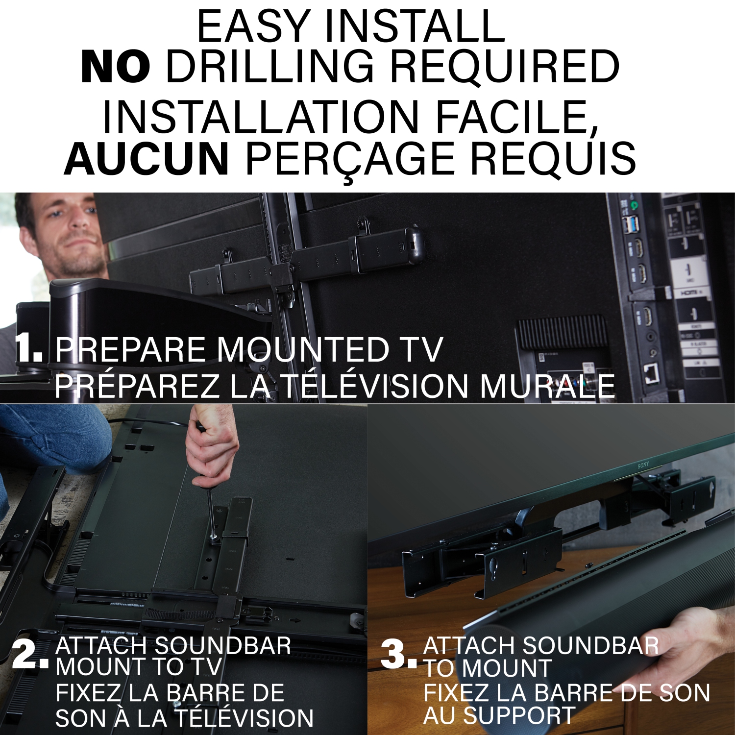 Support extensible pour barre de son de Sanus pour barre de son Arc de Sonos - Noir