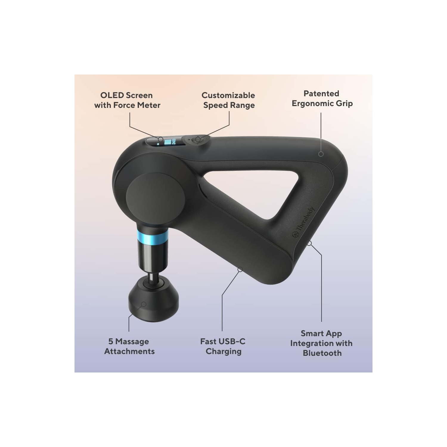 Refurbished - Theragun Elite Handheld Bluetooth Enabled Percussion Massage Gun, with QuietForce Technology - (Black - 5th Generation)