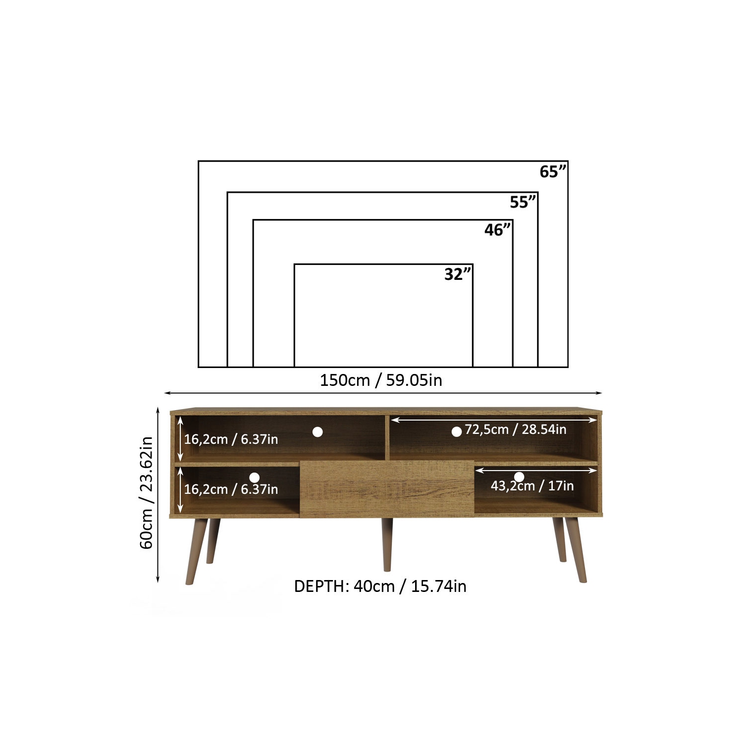 Madesa Modern TV Stand with 1 Door and 4 Shelves with Cable MANAGEMENT for 55, 65 Inch Media Storage Entertainment Center Wooden Television Cabinet -
