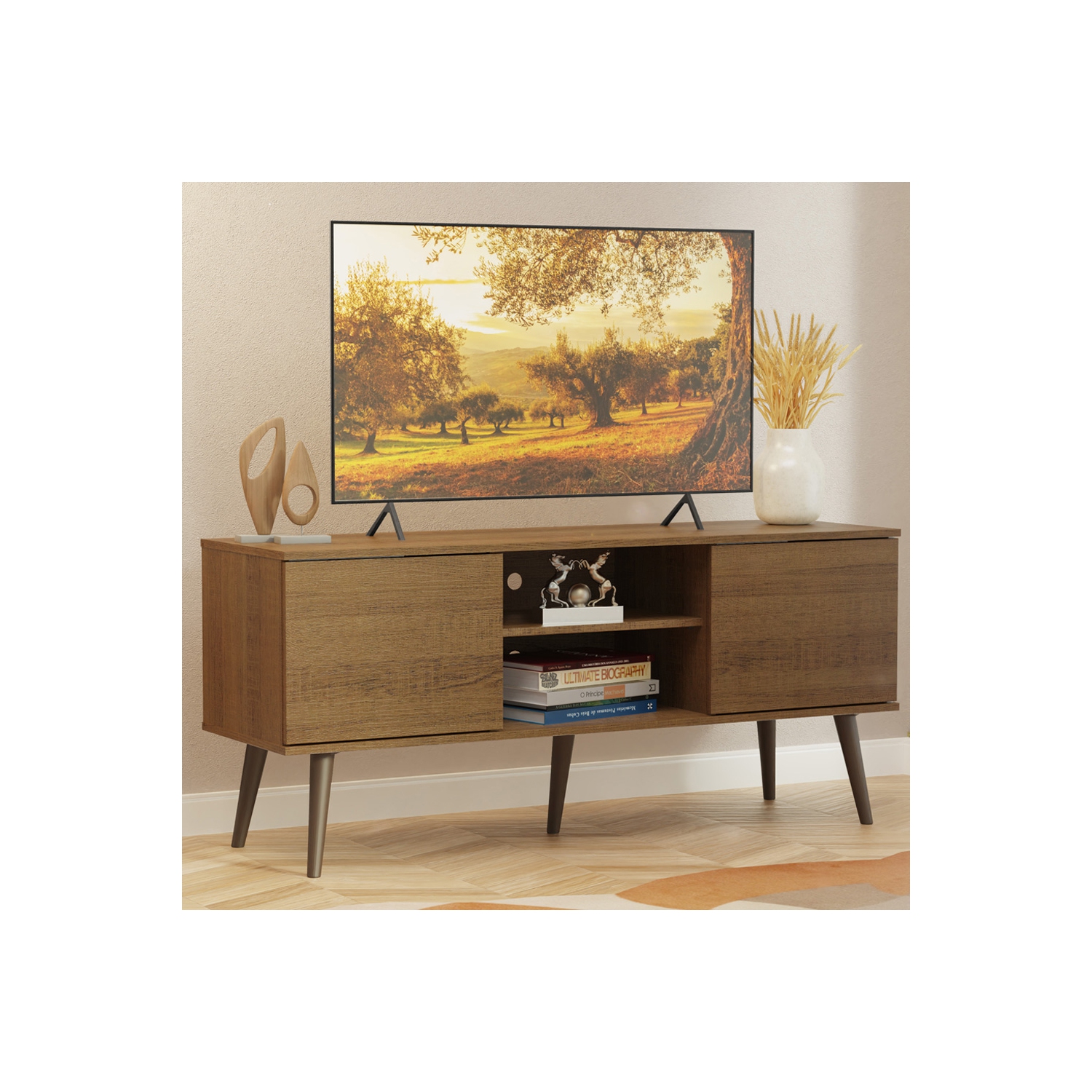 Meuble téléviseur Madesa 2 portes et 2 tablettes avec système d'organisation des câbles pour 50 et 55&nbsp;po Meuble multimédia multimédia Meuble en