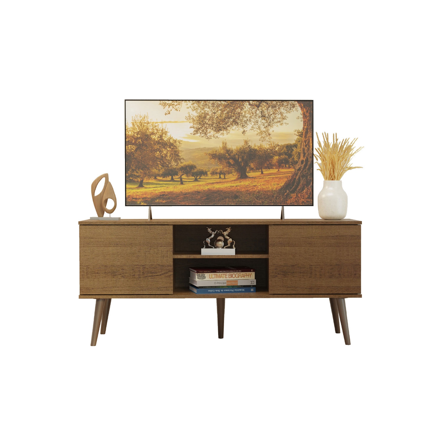 Meuble téléviseur Madesa 2 portes et 2 tablettes avec système d'organisation des câbles pour 50 et 55&nbsp;po Meuble multimédia multimédia Meuble en