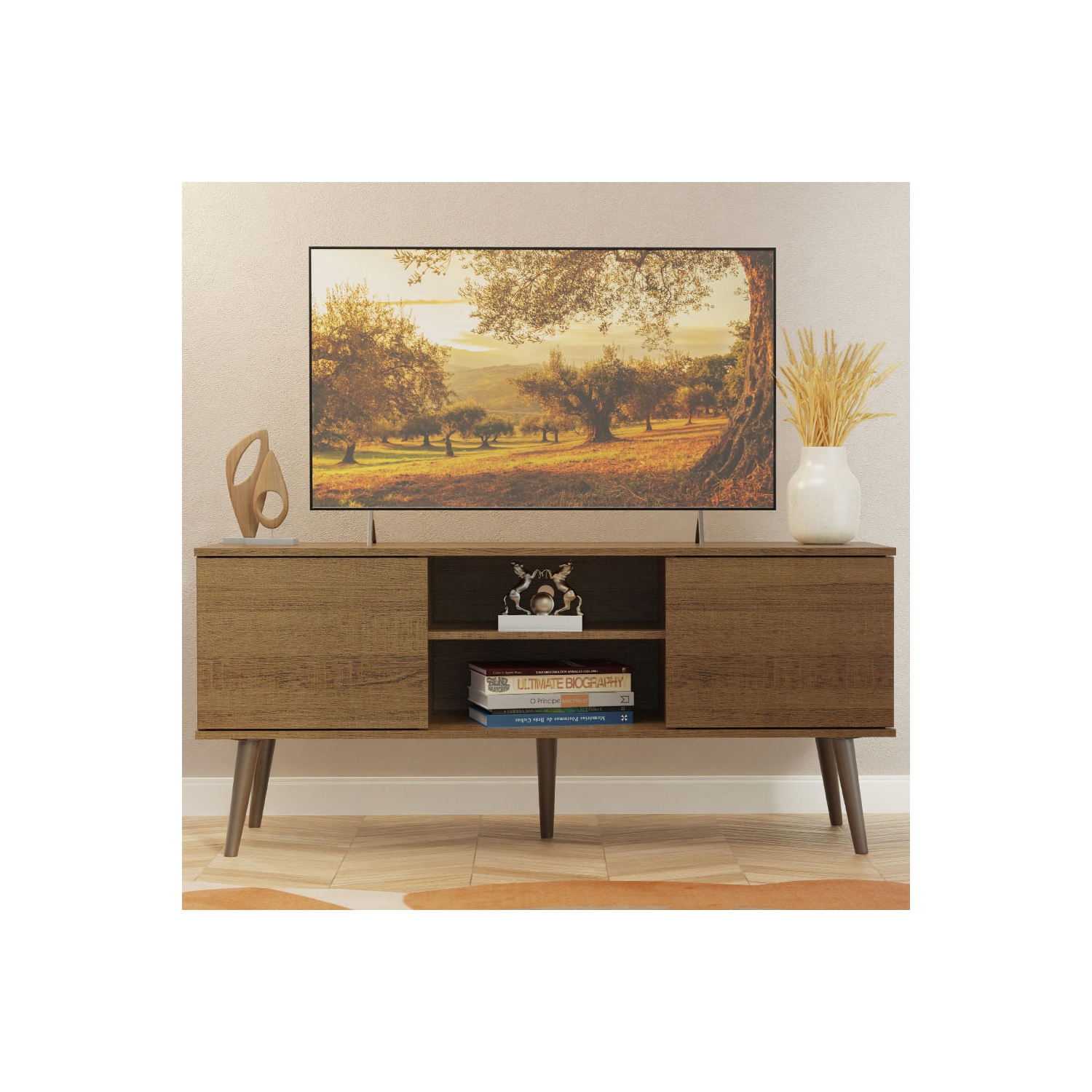 Meuble téléviseur Madesa 2 portes et 2 tablettes avec système d'organisation des câbles pour 50 et 55&nbsp;po Meuble multimédia multimédia Meuble en