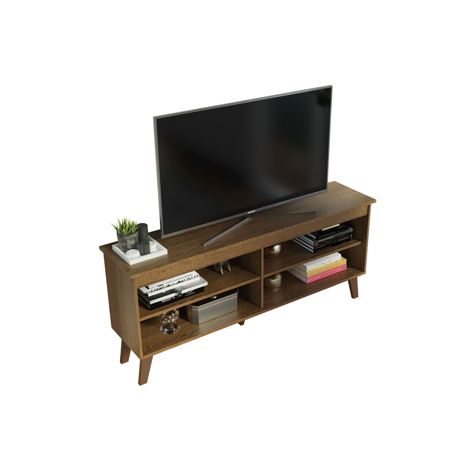 Madesa Compact TV Stand Cabinet with 4 Shelves and Cable Management for 50, 55 Inch TV Media Storage Unit Living Room and Bedroom Modern Wooden