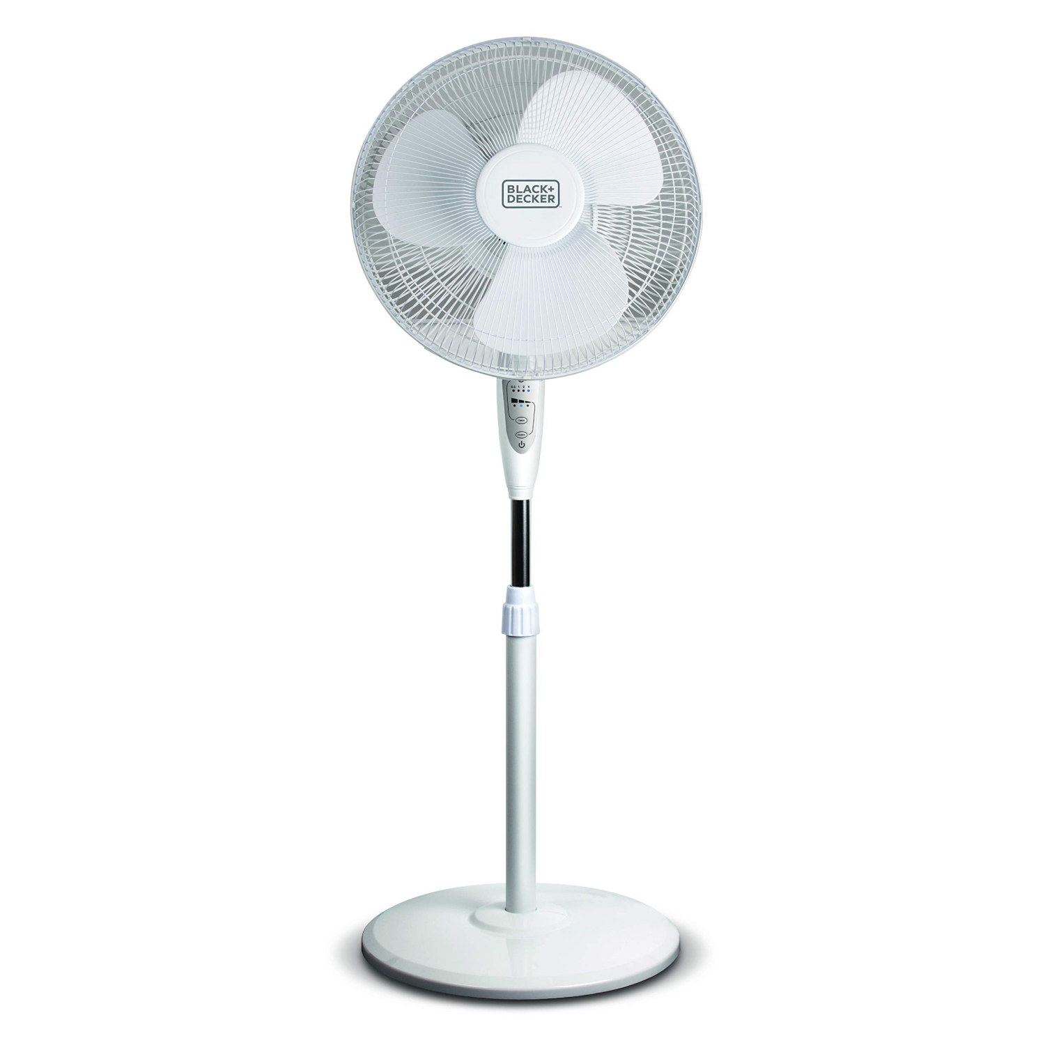 BLACK+DECKER 16-inch Stand Fan with Remote, Free-Standing Fan 3-Speed Settings, White