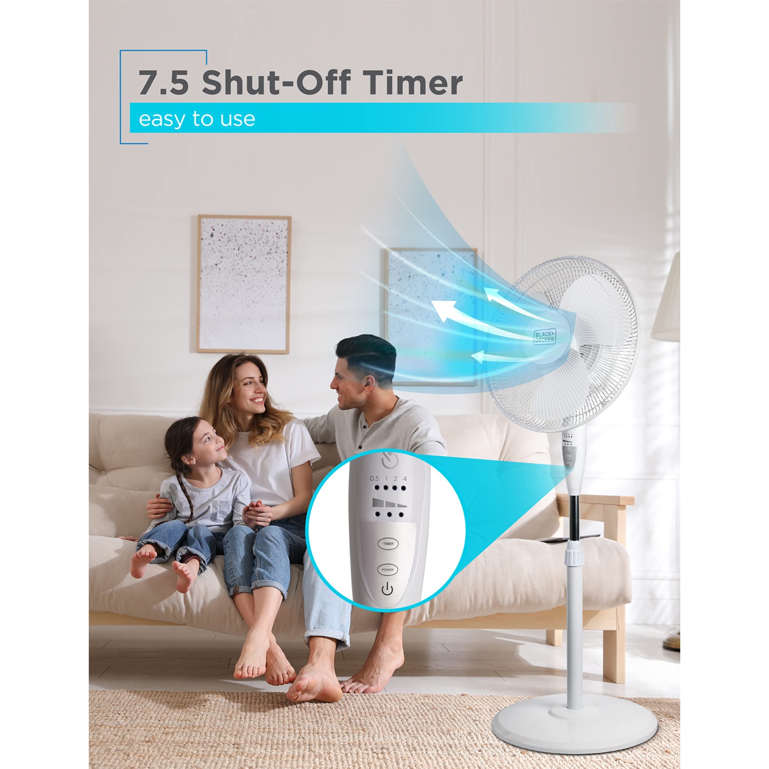 BLACK+DECKER 16-inch Stand Fan with Remote, Free-Standing Fan 3-Speed Settings, White