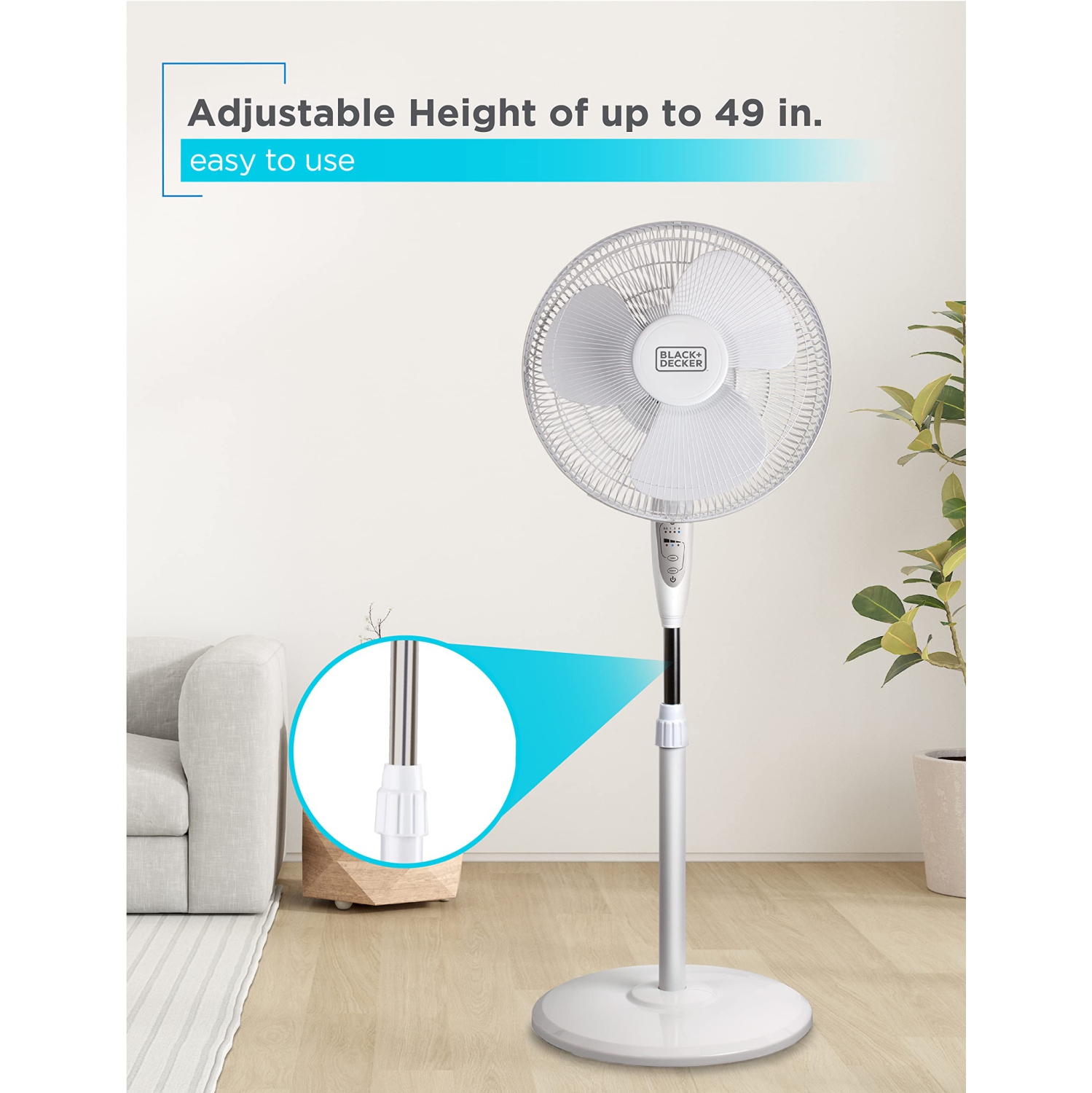 BLACK+DECKER 16-inch Stand Fan with Remote, Free-Standing Fan 3-Speed Settings, White