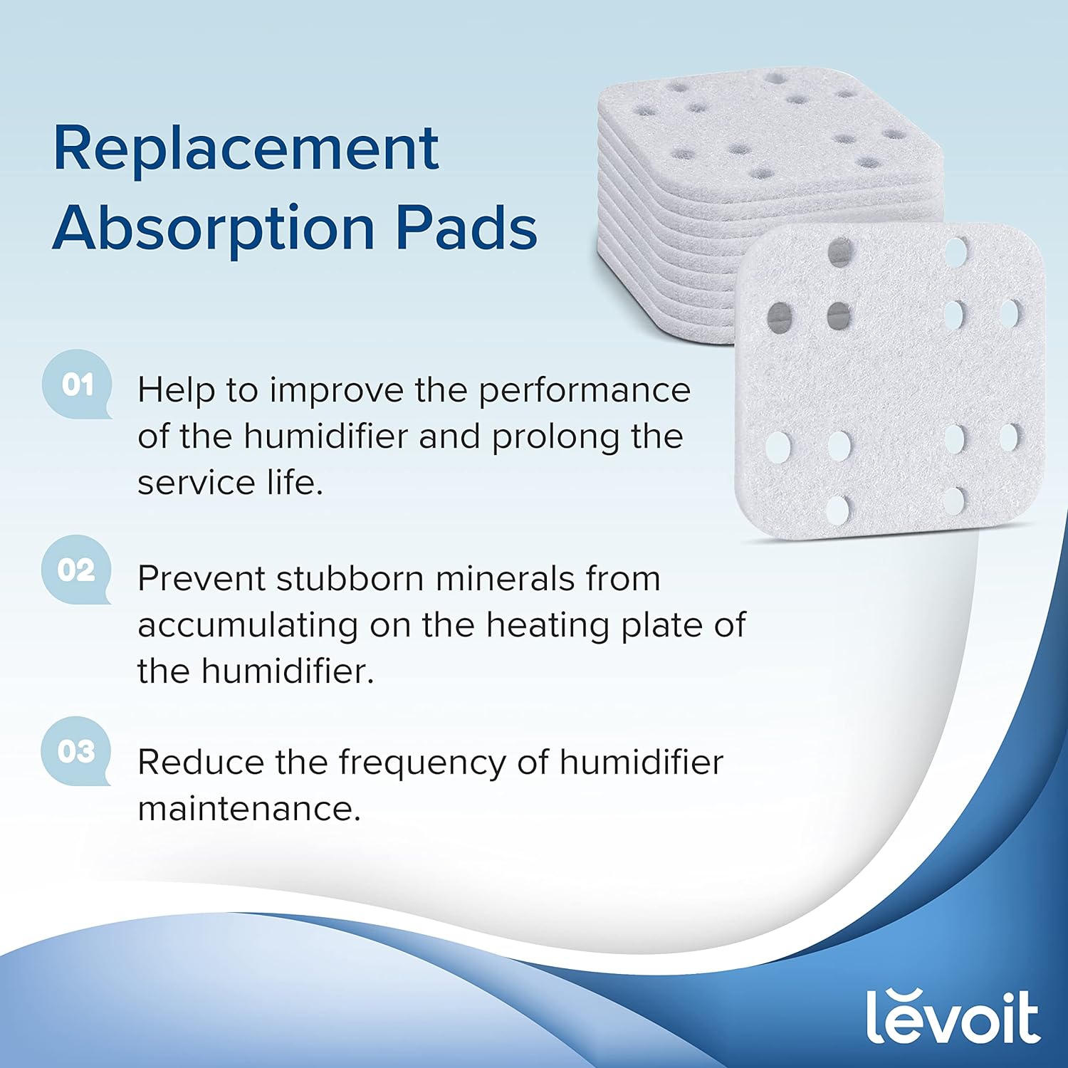 LEVOIT Humidifier Replacement Filters 10-Pack, Mineral Absorption Pad,Compatible with LV600S,LV600HH,OasisMist450S,Capture Fine Particles in Water